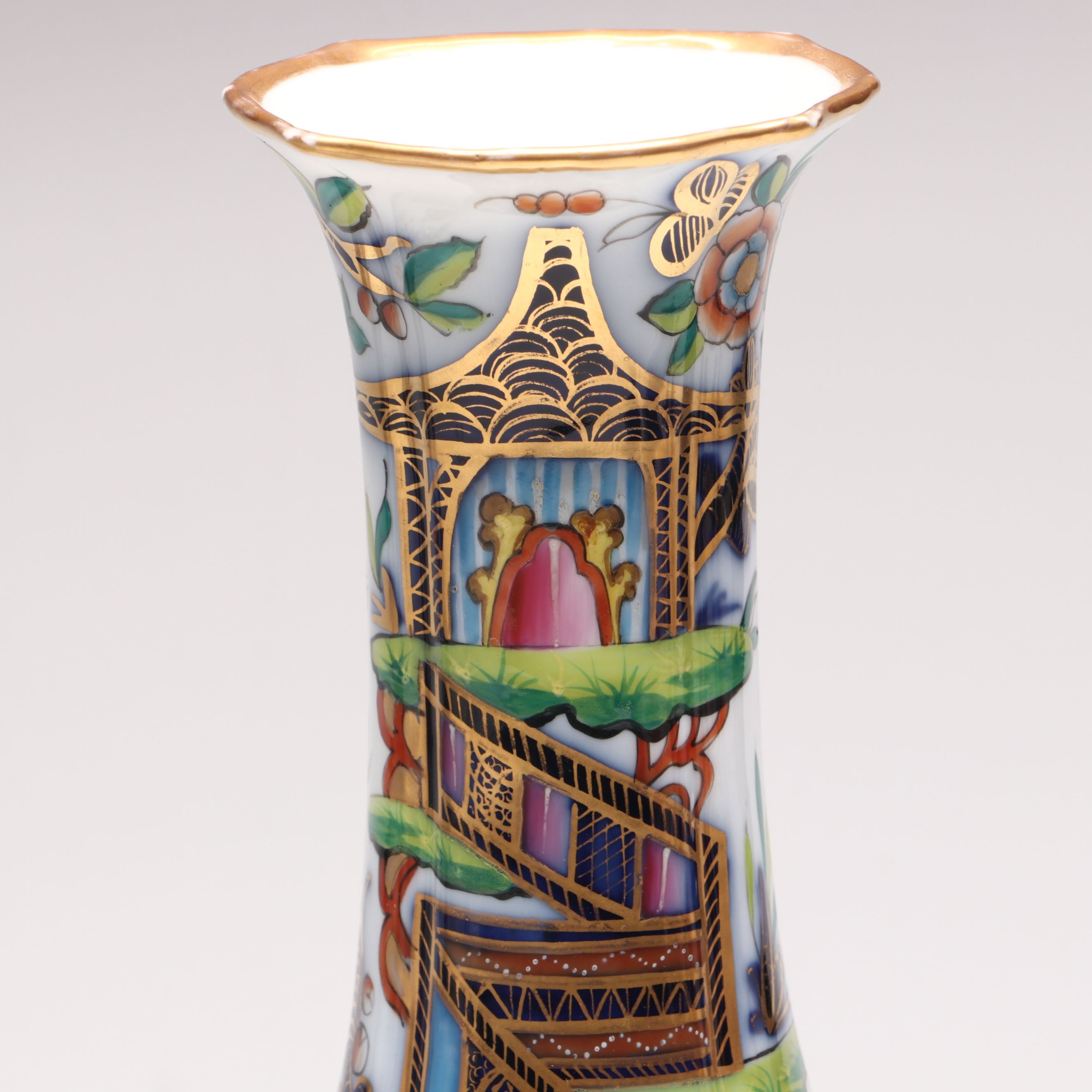 French Chinoiserie Style Hand-Painted Porcelain Bud Vases, Mid-20th Century