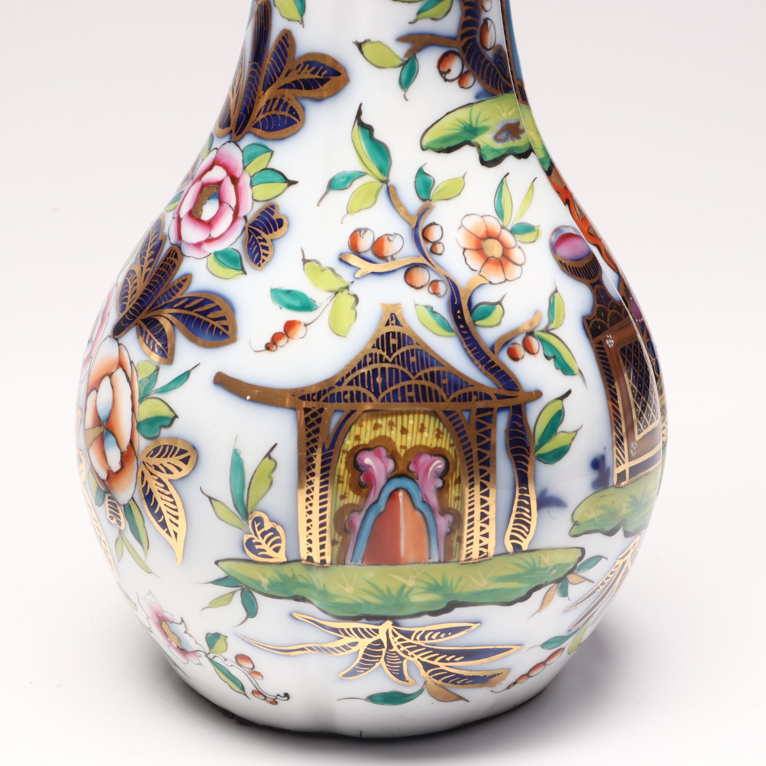French Chinoiserie Style Hand-Painted Porcelain Bud Vases, Mid-20th Century