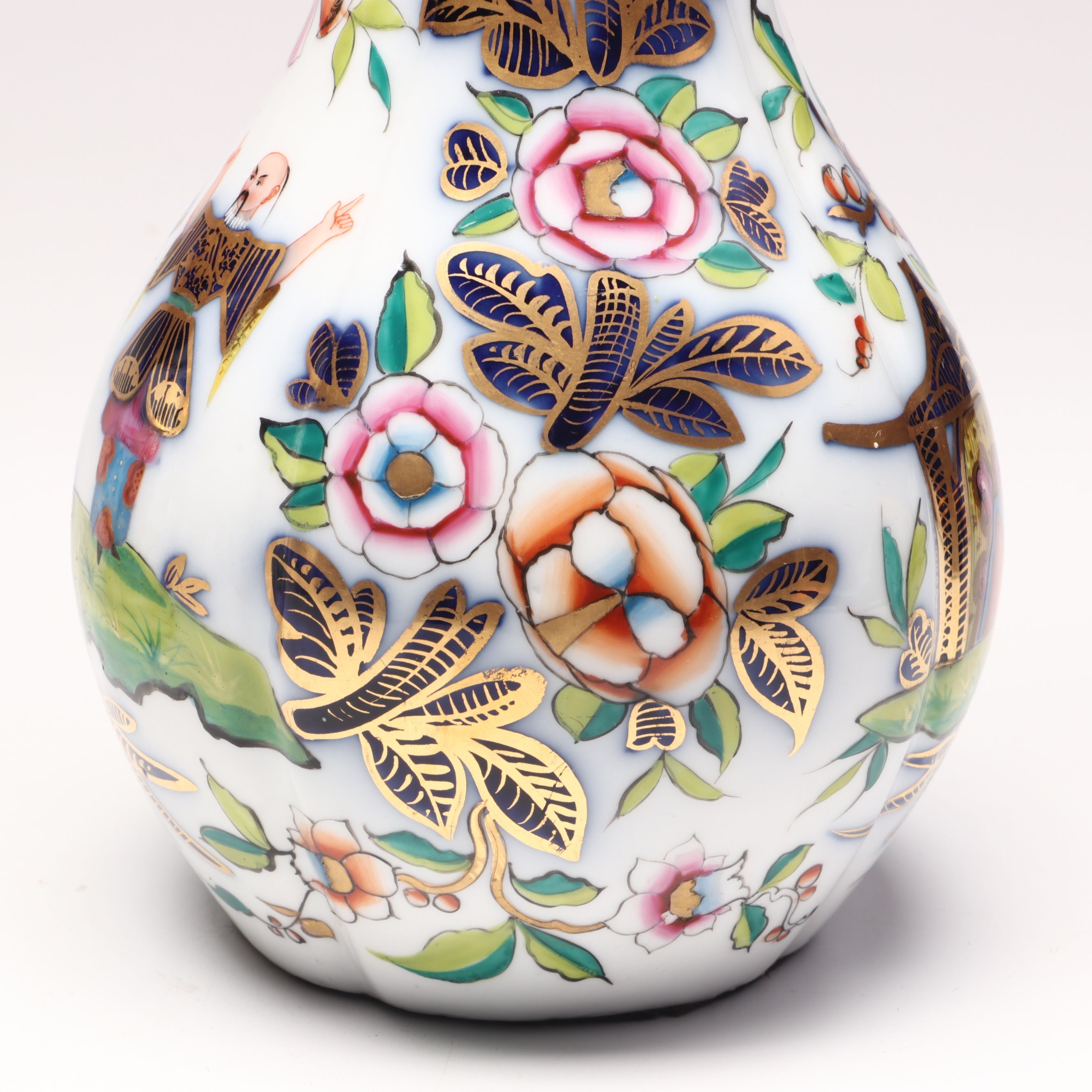 French Chinoiserie Style Hand-Painted Porcelain Bud Vases, Mid-20th Century