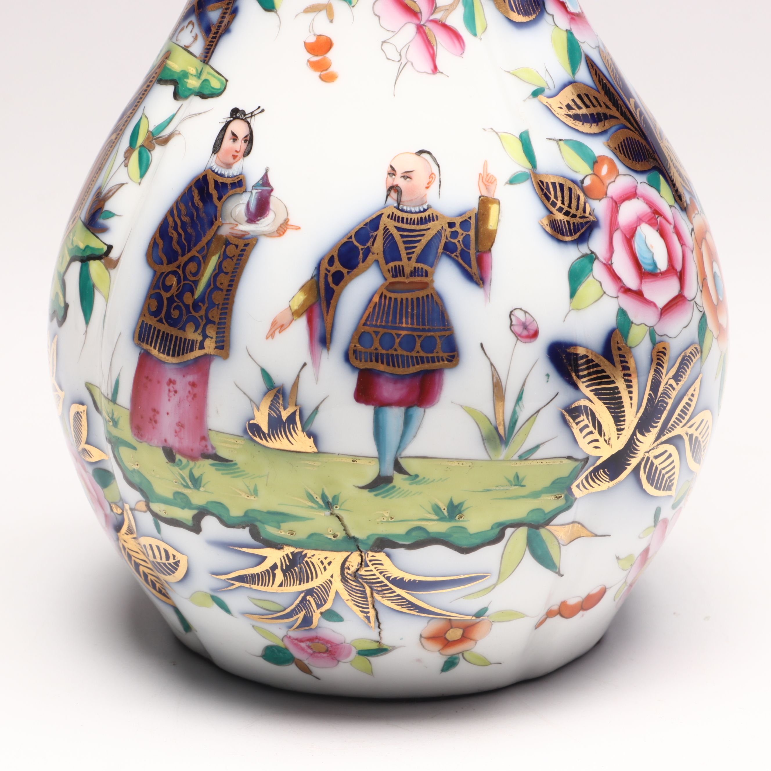 French Chinoiserie Style Hand-Painted Porcelain Bud Vases, Mid-20th Century