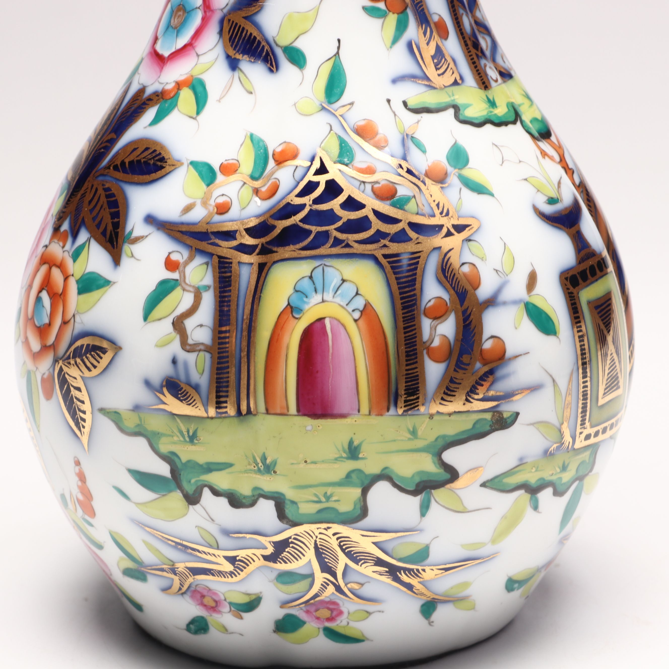 French Chinoiserie Style Hand-Painted Porcelain Bud Vases, Mid-20th Century