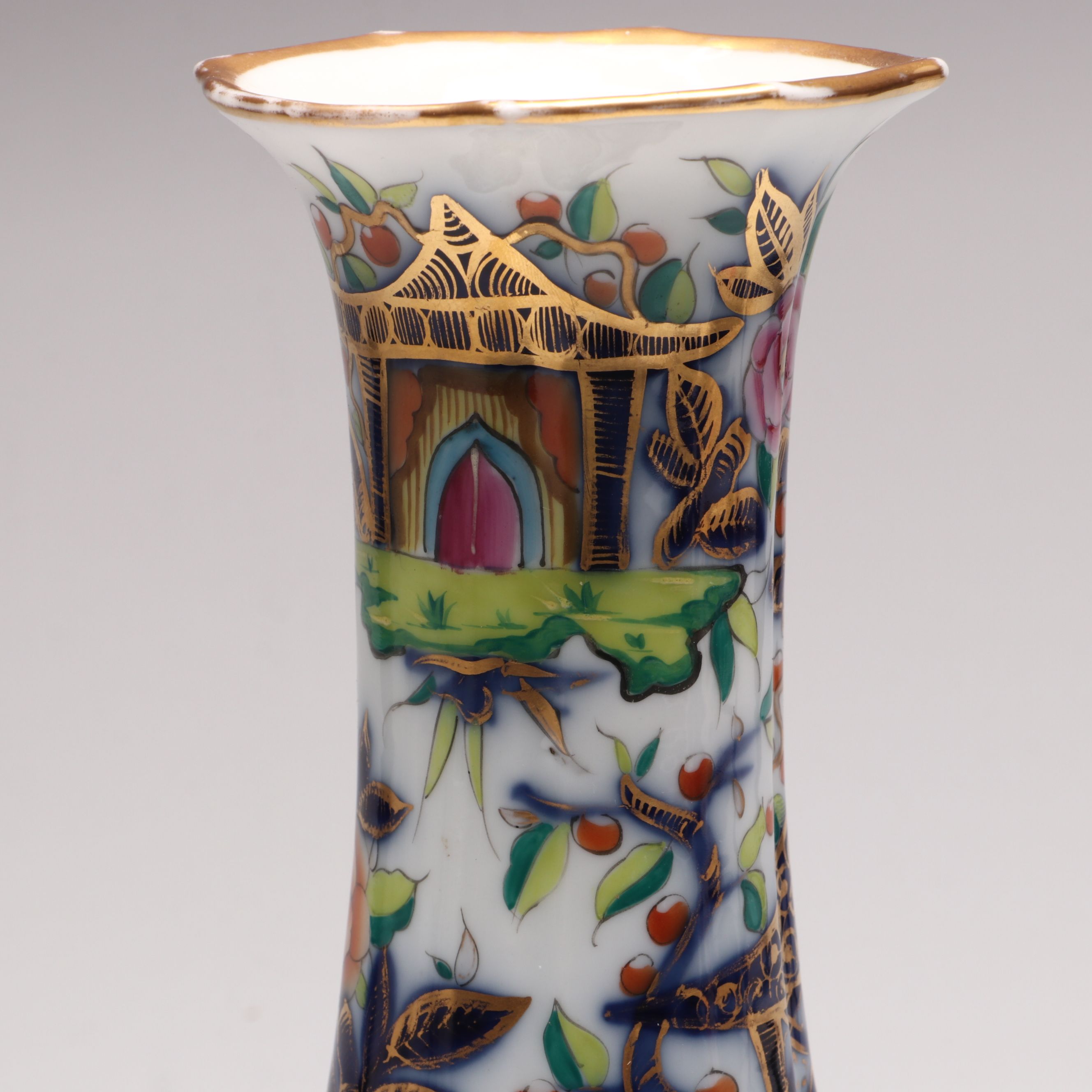 French Chinoiserie Style Hand-Painted Porcelain Bud Vases, Mid-20th Century