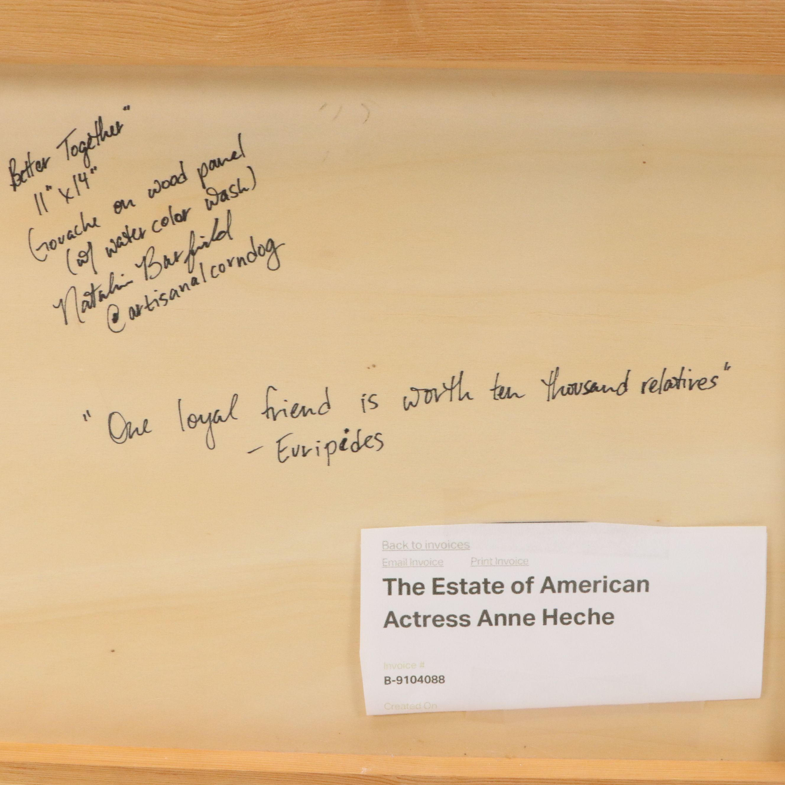 Natalia Barfield Gouache Painting "Better Together" From Anne Heche Estate