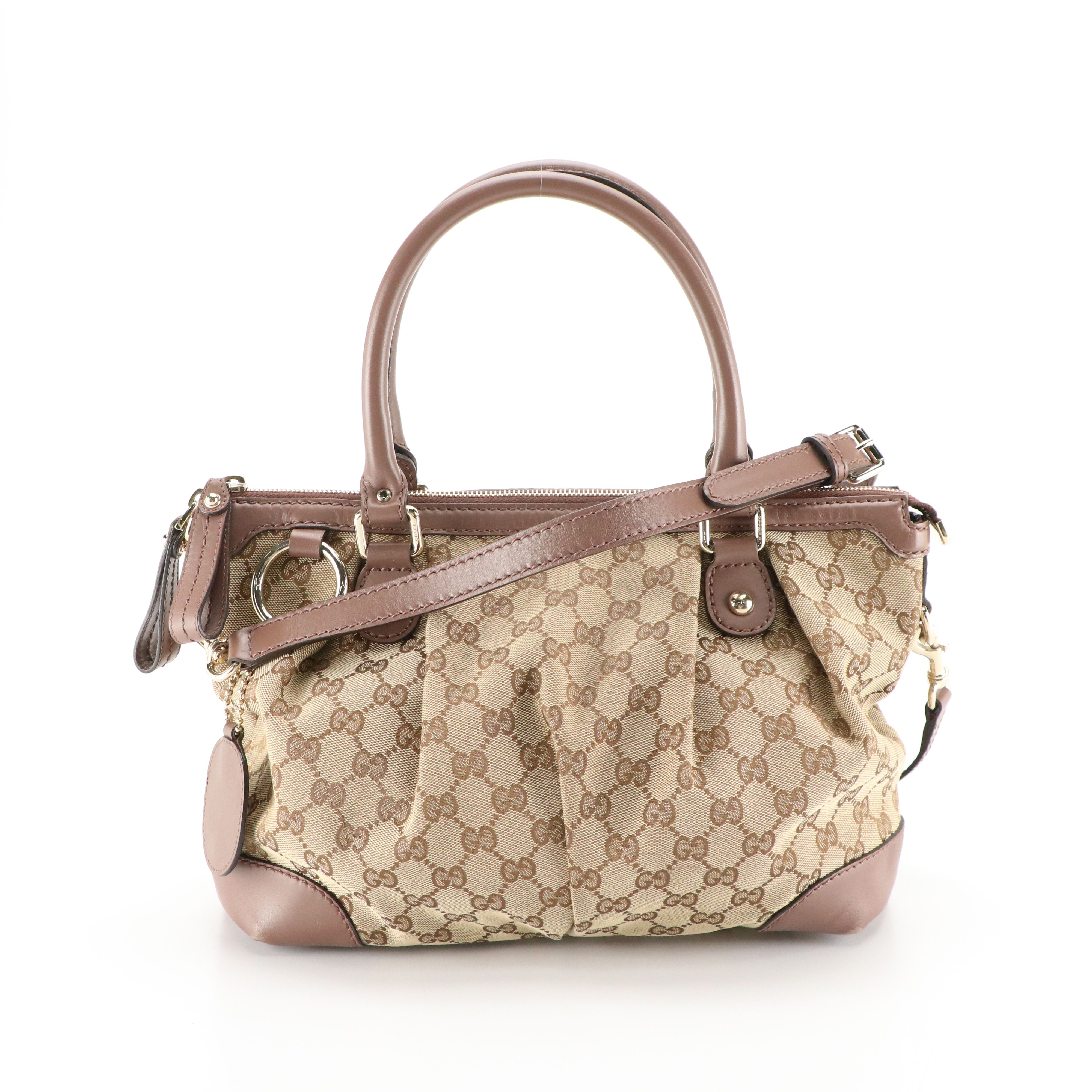 Gucci Sukey Two-Way Satchel in GG Canvas and Mocha Brown Smooth Calfskin Leather