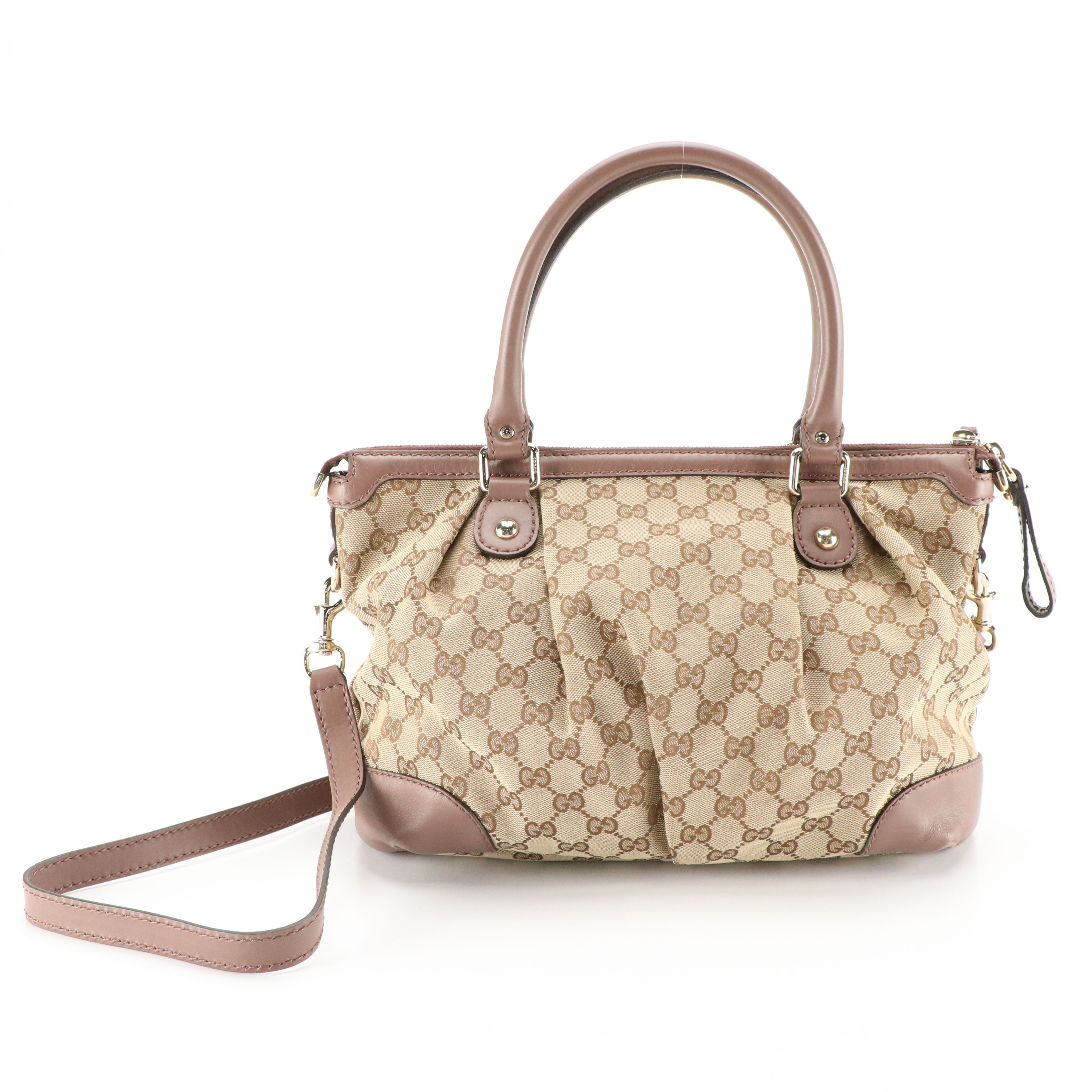 Gucci Sukey Two-Way Satchel in GG Canvas and Mocha Brown Smooth Calfskin Leather