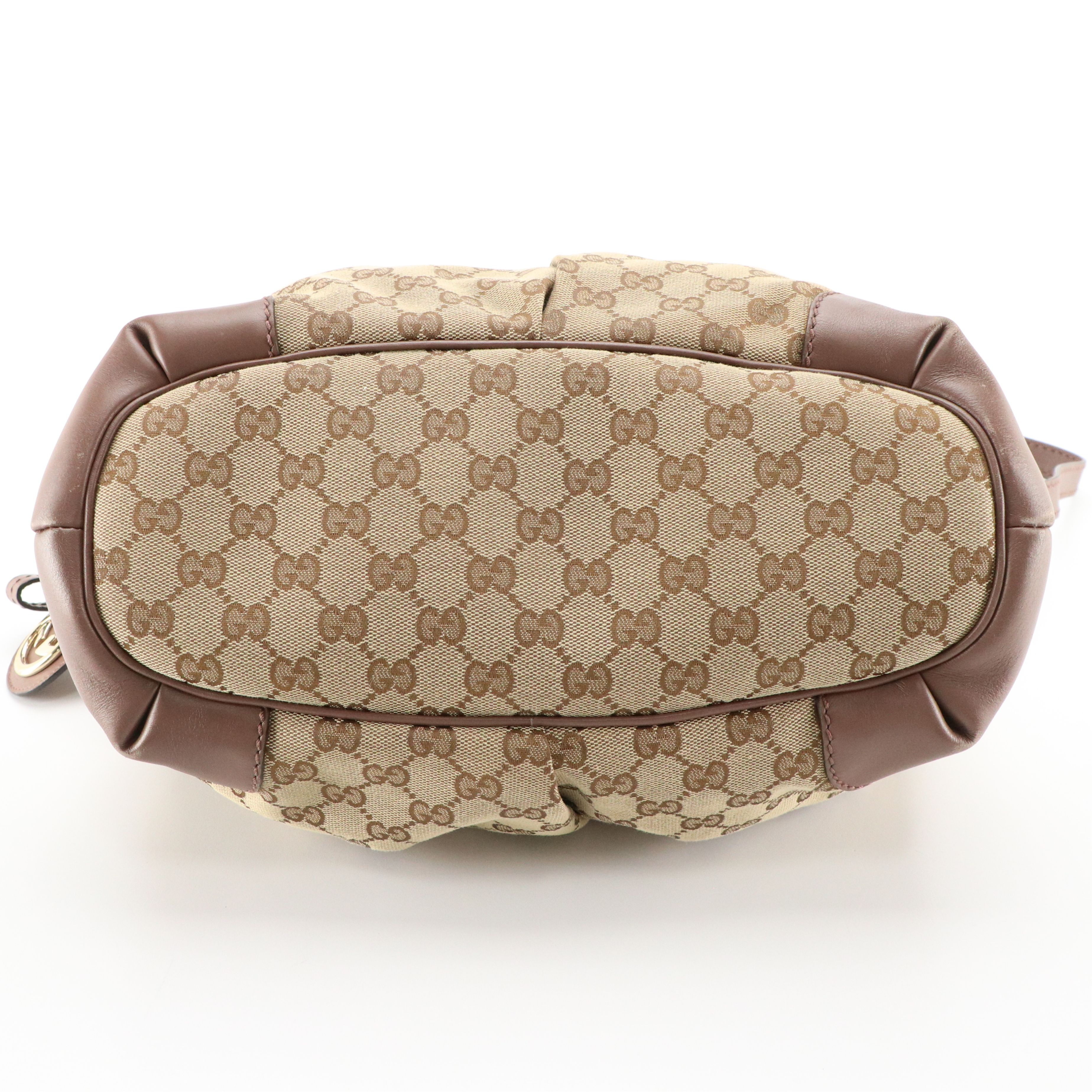 Gucci Sukey Two-Way Satchel in GG Canvas and Mocha Brown Smooth Calfskin Leather