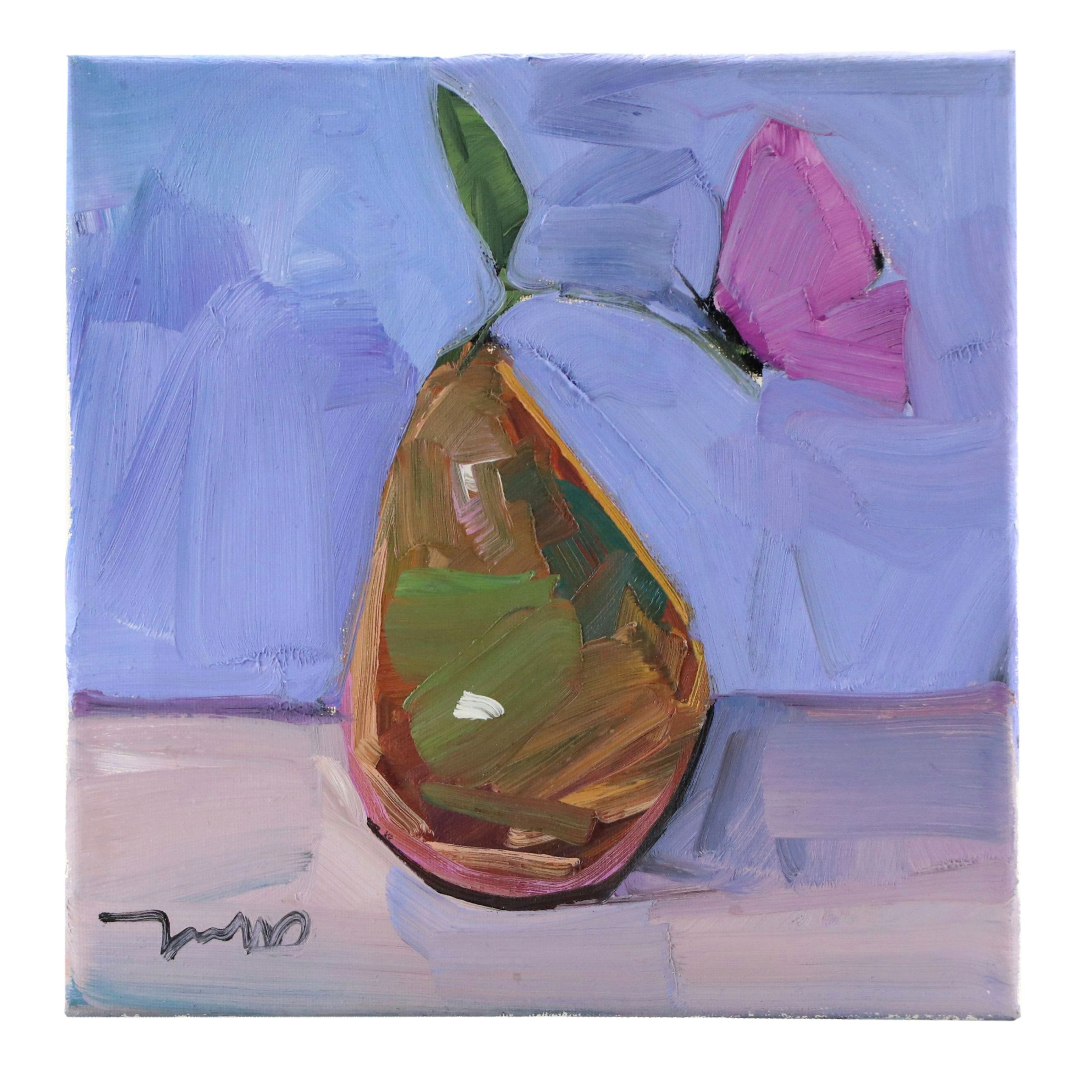 Jose Trujillo Still Life Oil Painting "Green Pear," 2021