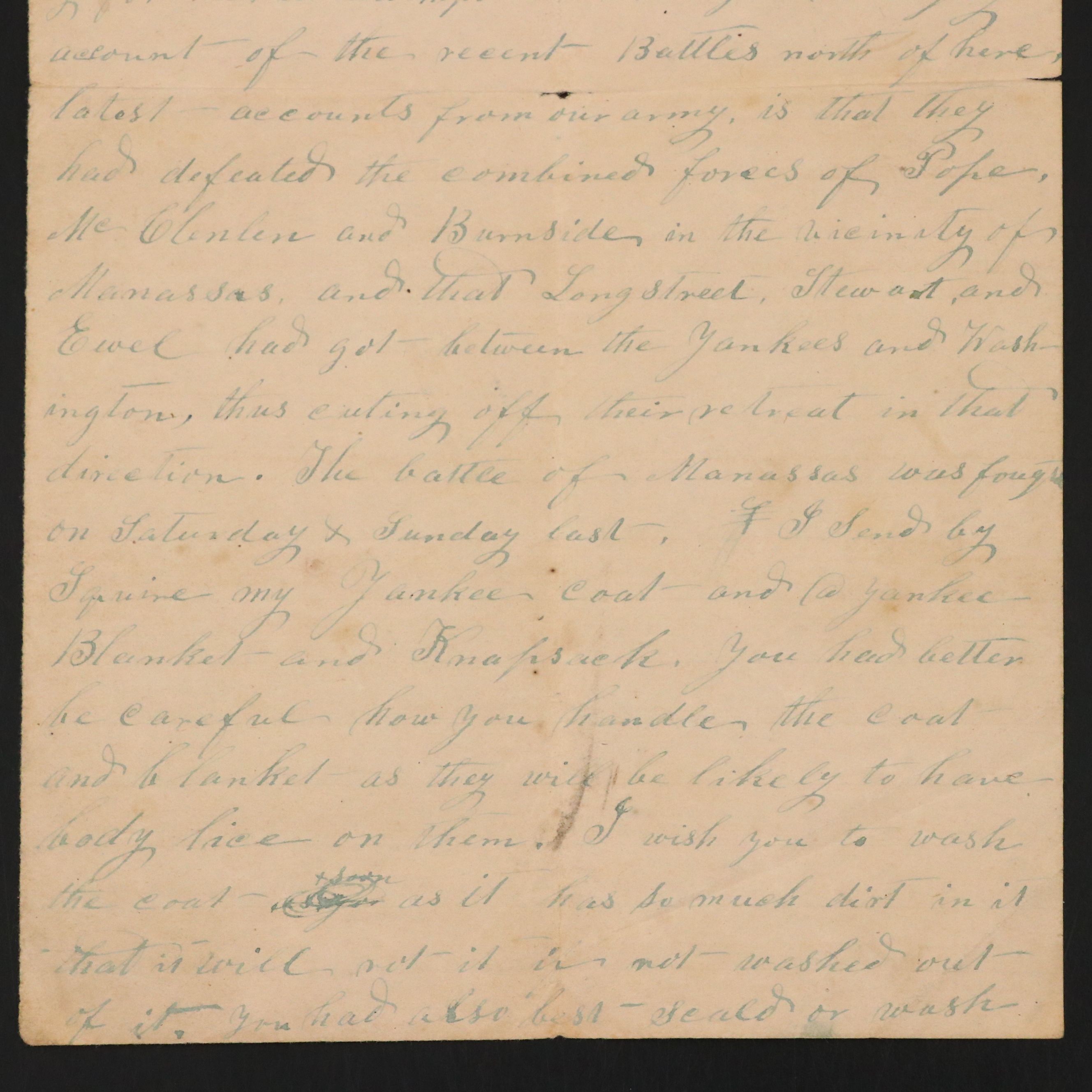 1862 Confederate Soldier's Letter from the Second Battle of Manassas