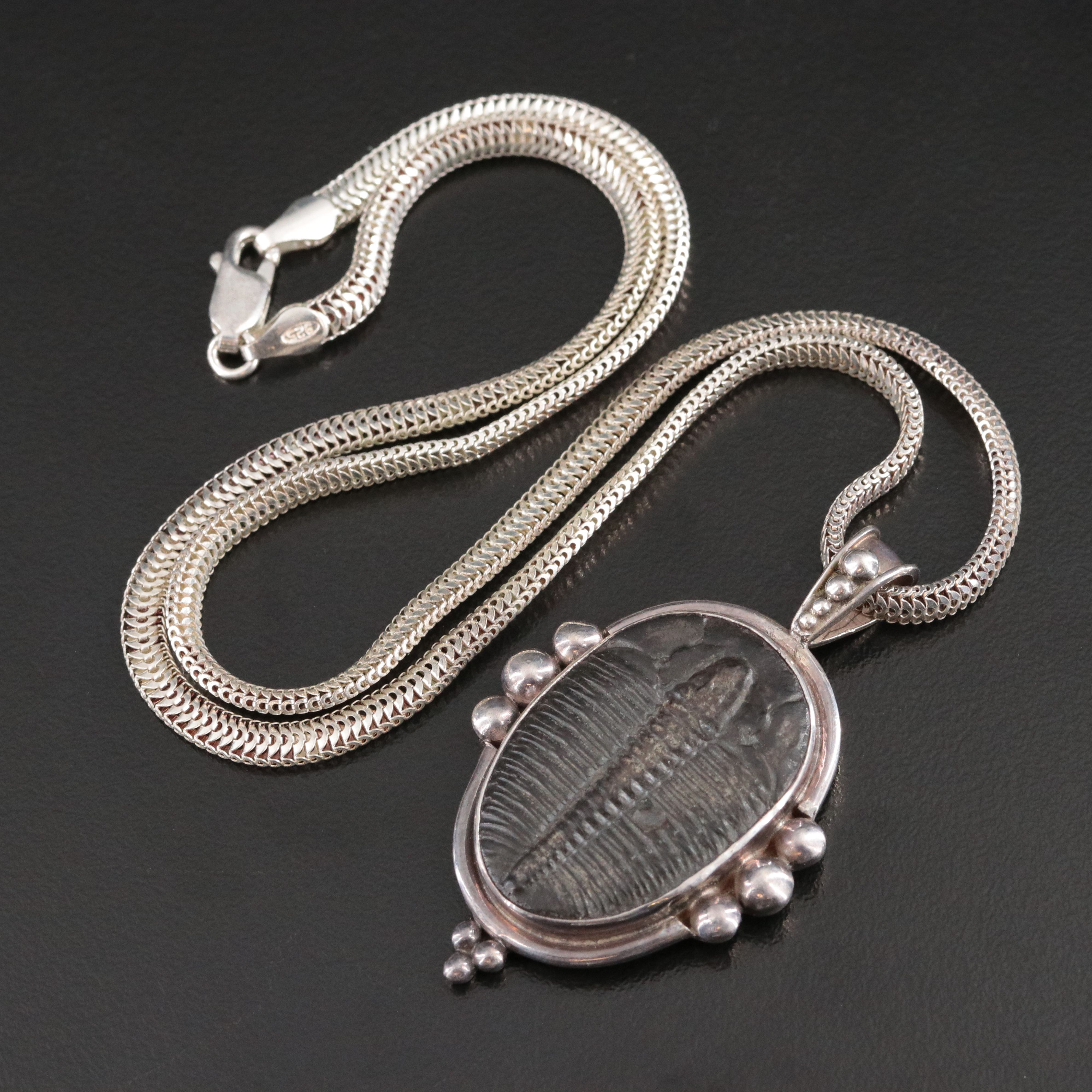 Sterling Trilobite Pendant Necklace