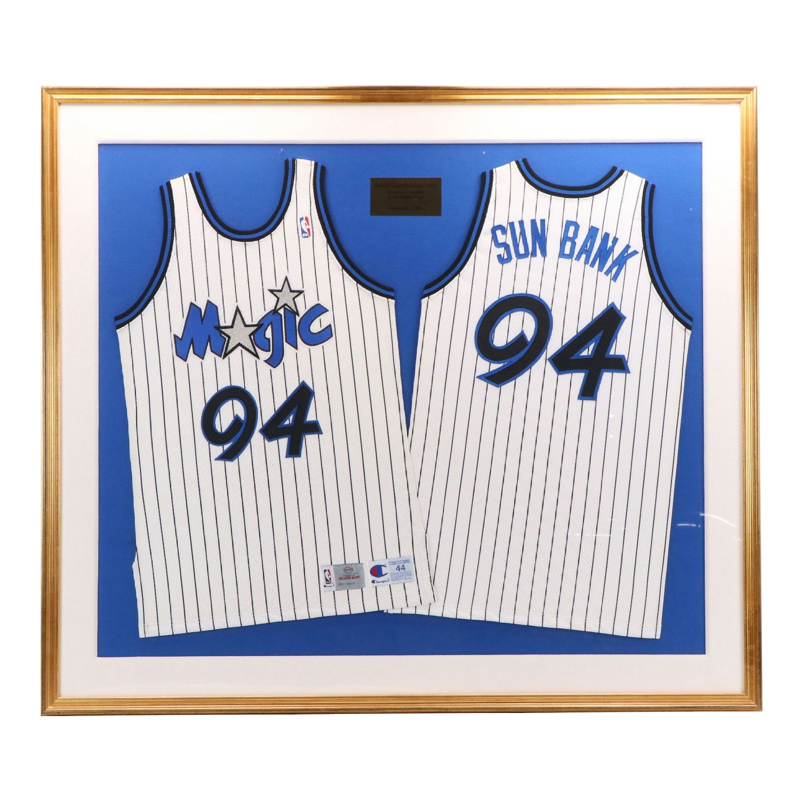 1994 Sun Bank Orlando Magic Champion NBA Basketball Jersey with Display