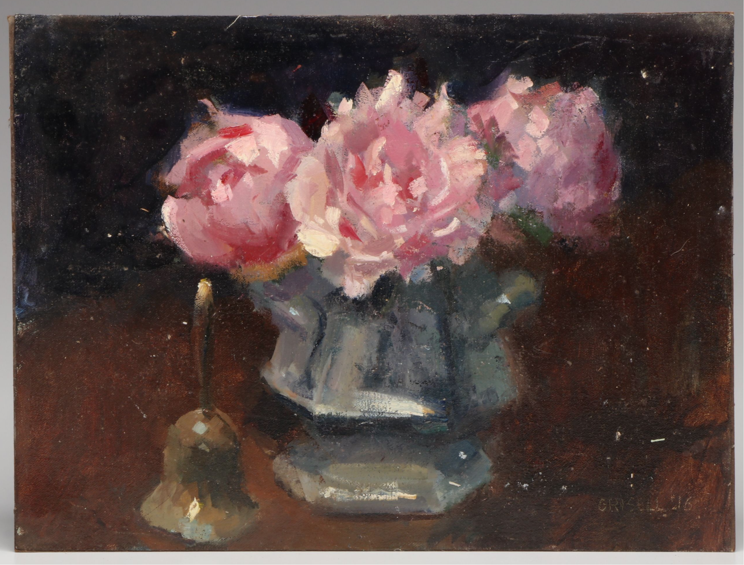 Susan Grisell Floral Still Life Oil Painting with Bell, 2016