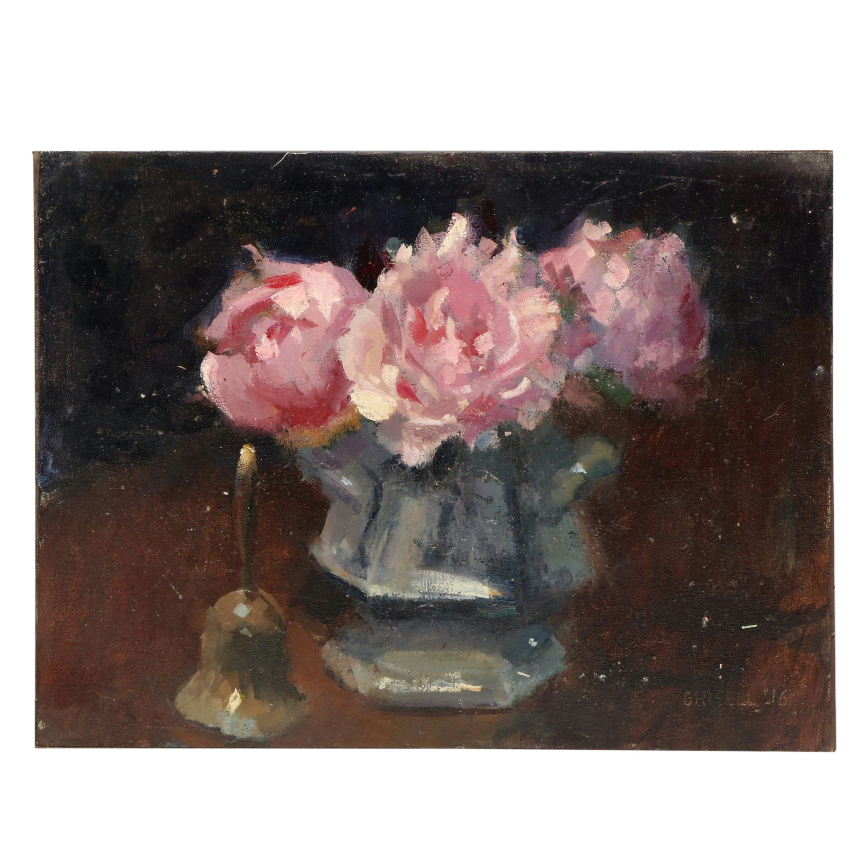 Susan Grisell Floral Still Life Oil Painting with Bell, 2016