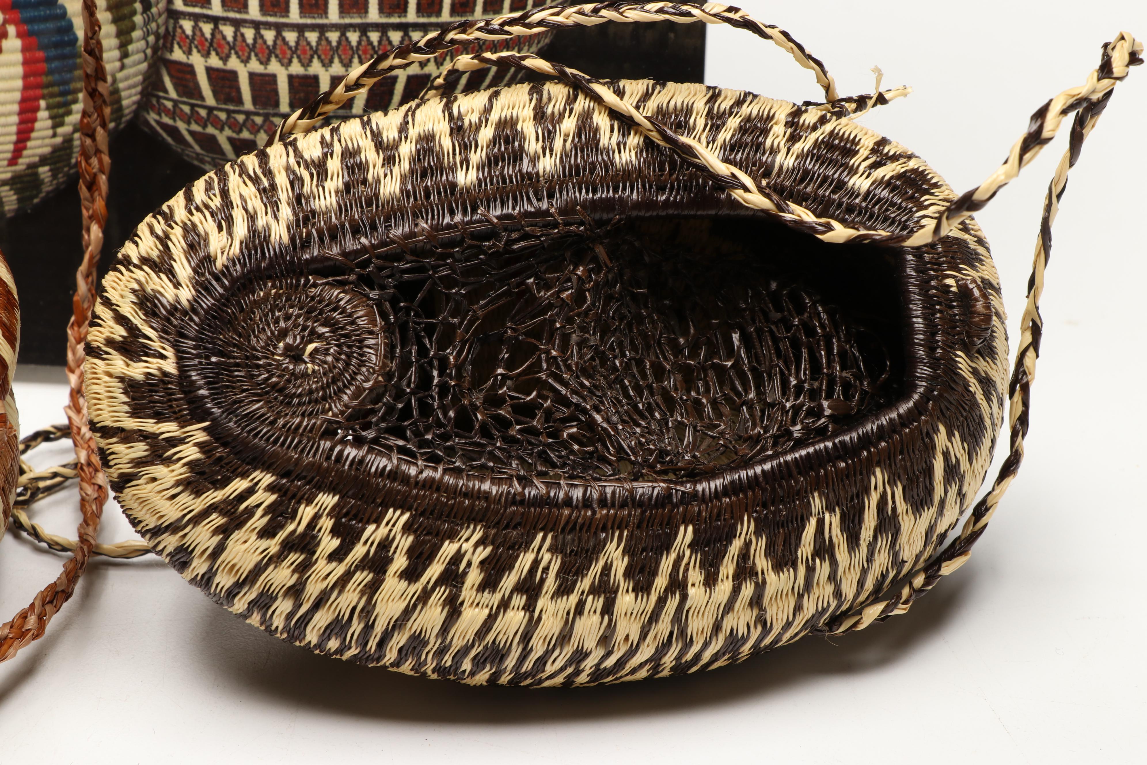 Panamanian Emberá-Wounaan Handwoven Chunga and Nahuala Palm Fiber Baskets