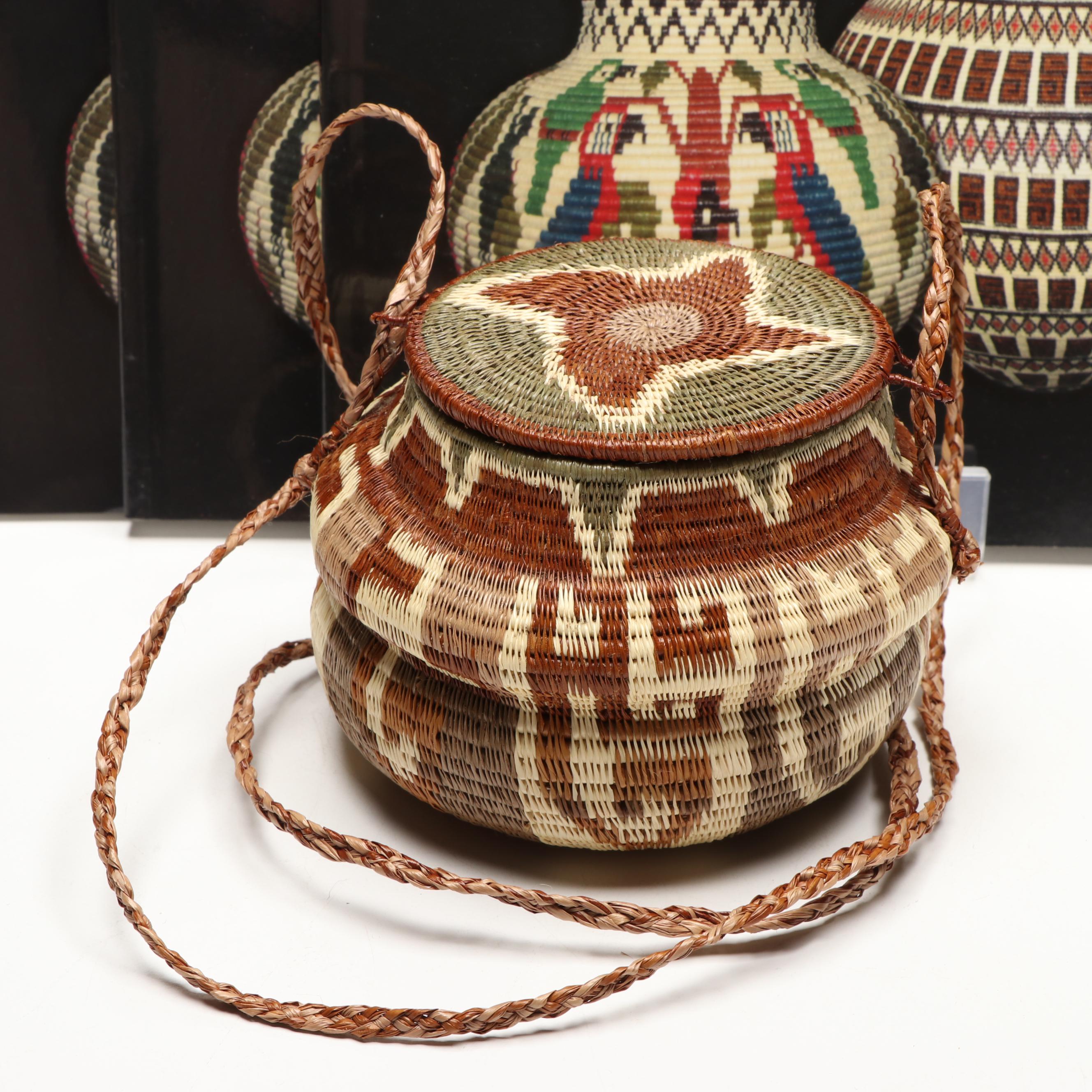 Panamanian Emberá-Wounaan Handwoven Chunga and Nahuala Palm Fiber Baskets