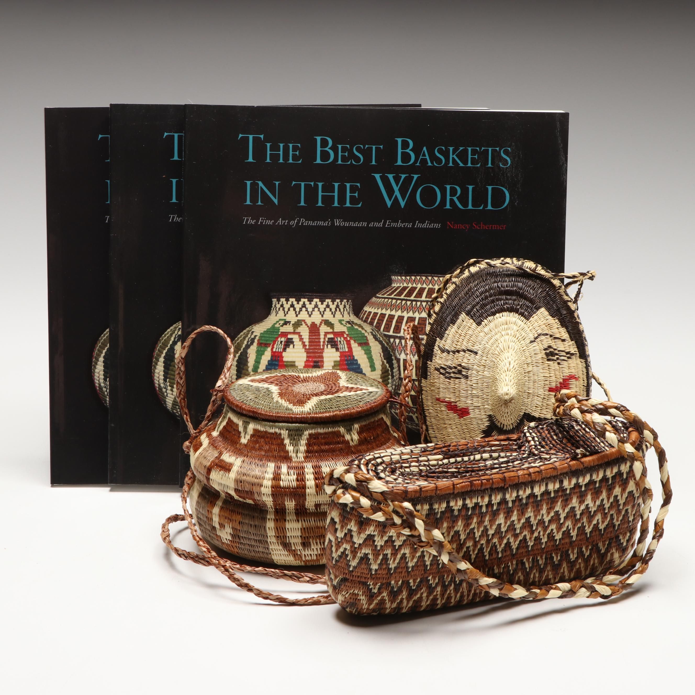 Panamanian Emberá-Wounaan Handwoven Chunga and Nahuala Palm Fiber Baskets