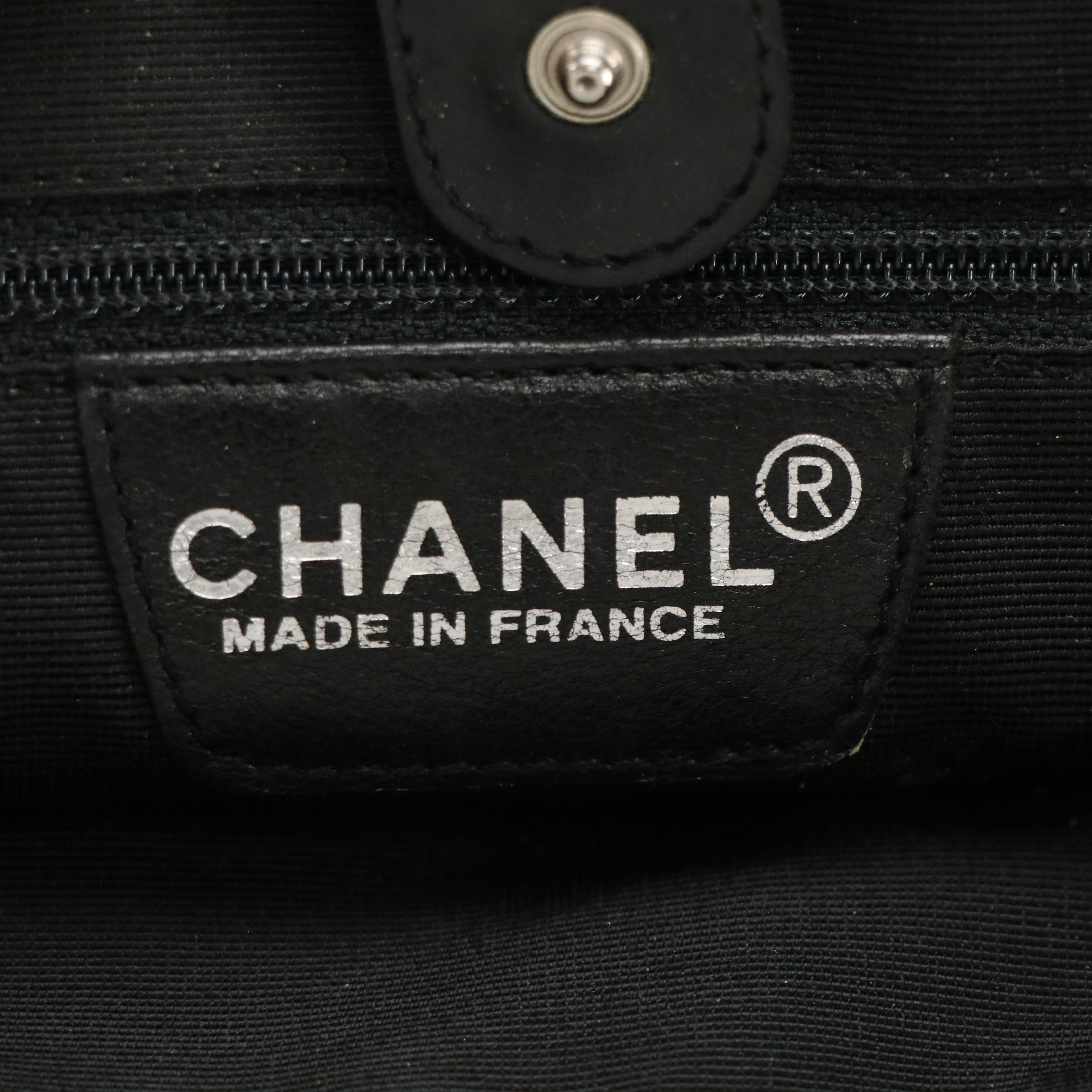 Chanel Quilted Printed Textile and Black Patent Leather Small Fringe Tote