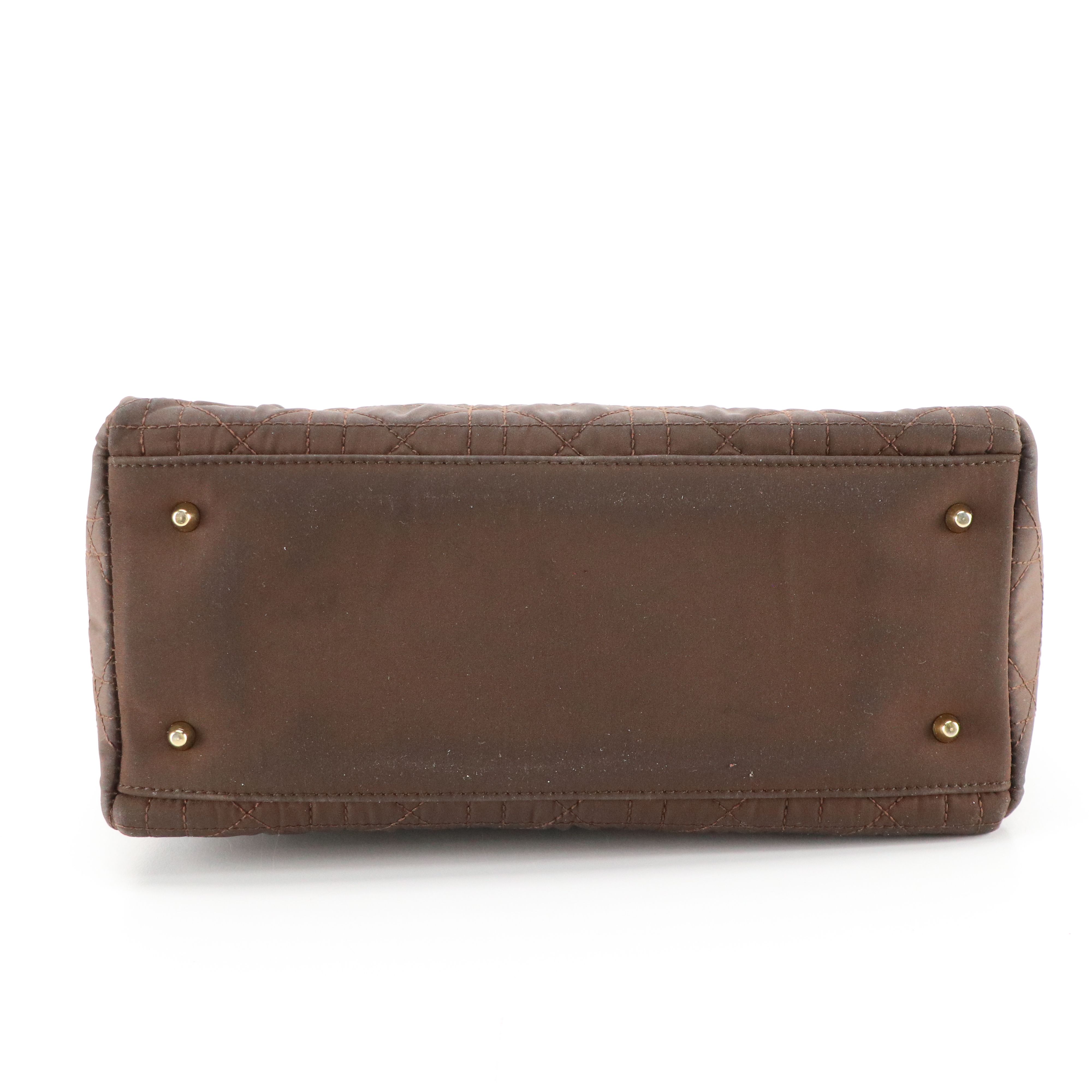 Christian Dior Brown Cannage Quilted Nylon and Glazed Leather Lady Dior Handbag