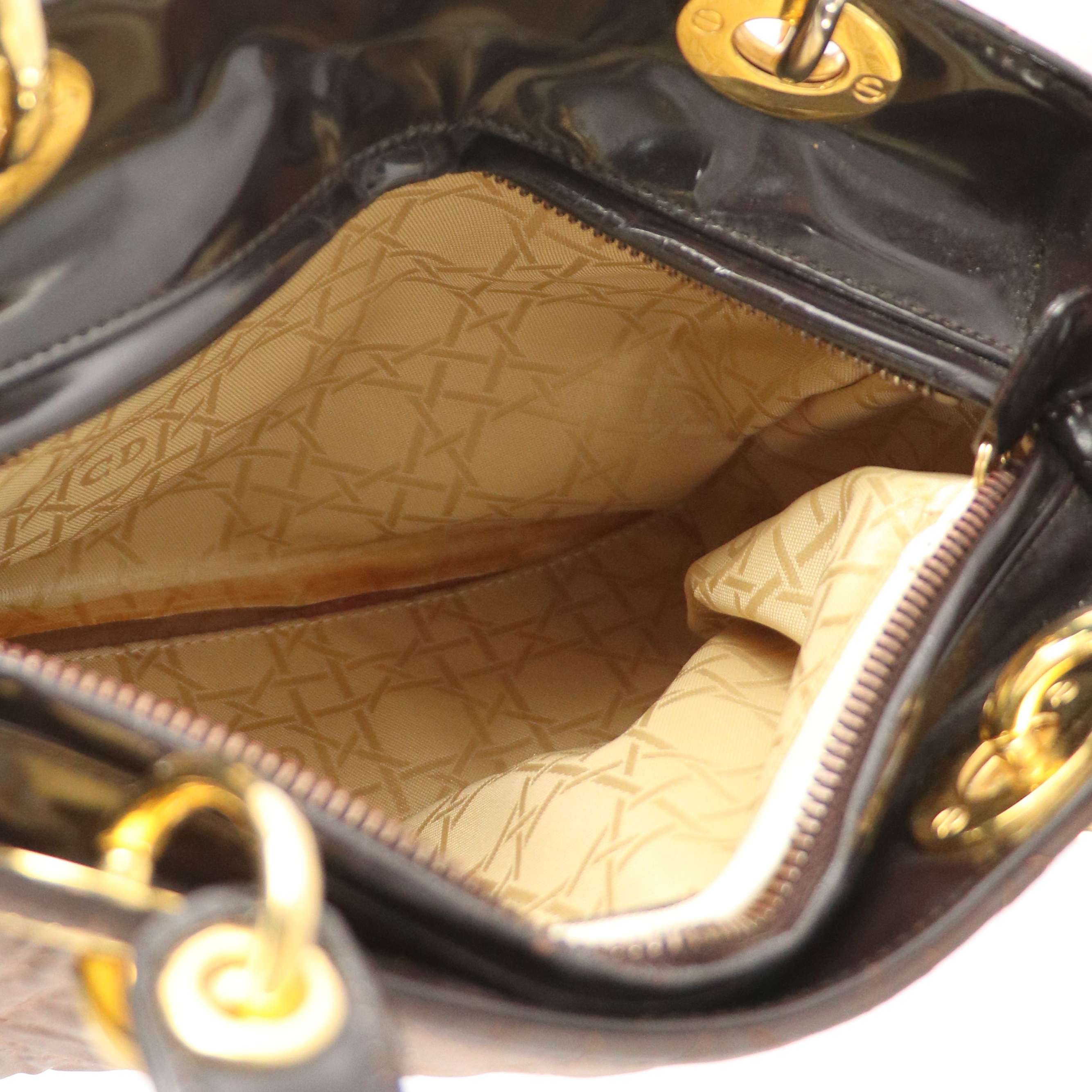 Christian Dior Brown Cannage Quilted Nylon and Glazed Leather Lady Dior Handbag