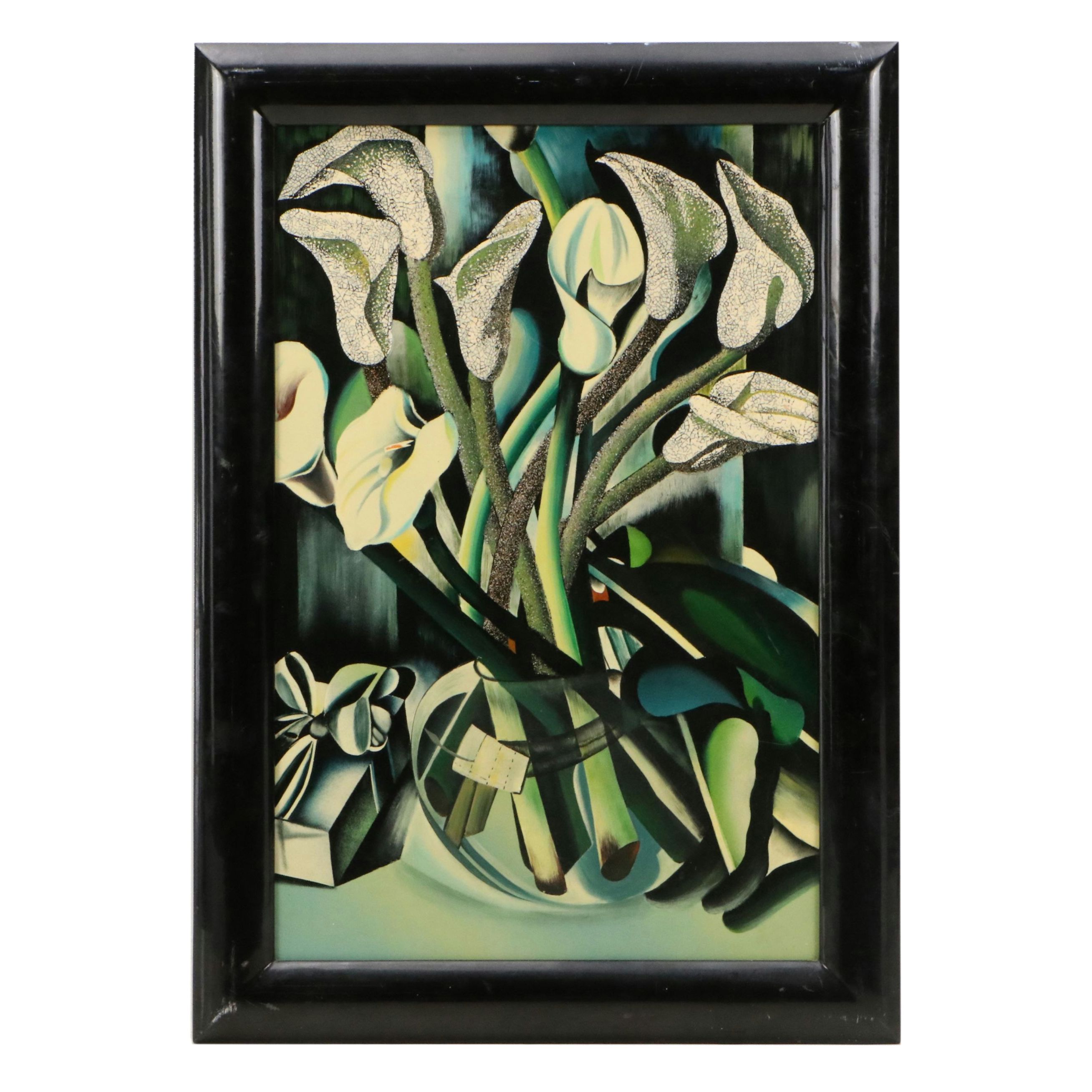 Art Deco Eggshell Lacquer Plaque After Tamara de Lempicka's "Calla Lillies"