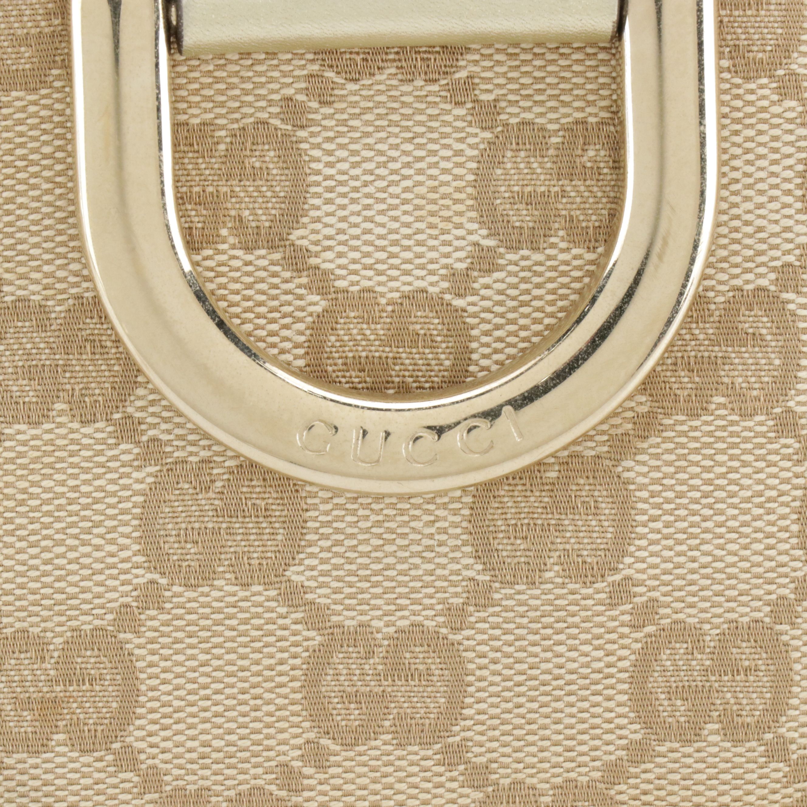 Gucci Abbey D-Ring Zip Tote in GG Canvas and Metallic Gold Calfskin Leather