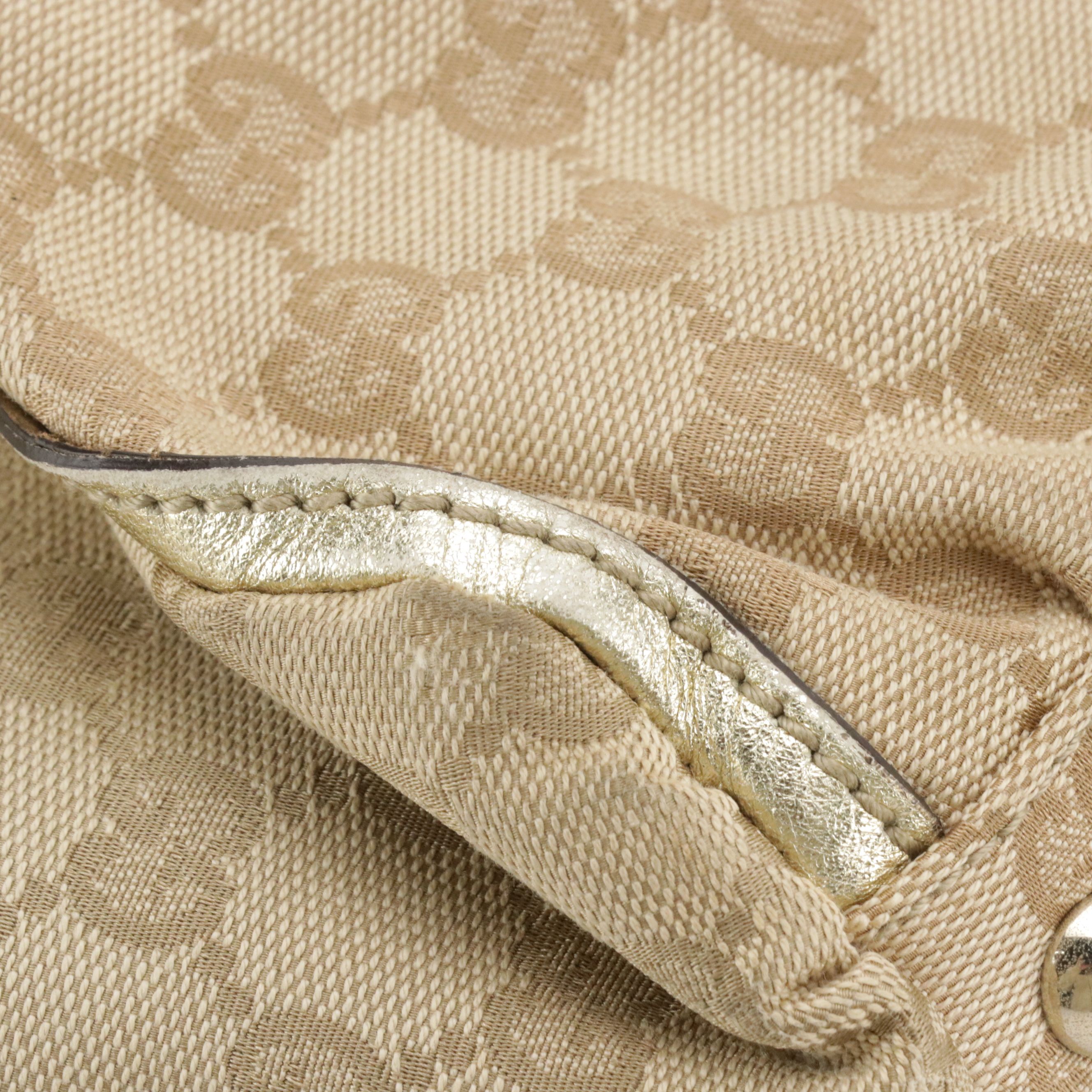 Gucci Abbey D-Ring Zip Tote in GG Canvas and Metallic Gold Calfskin Leather