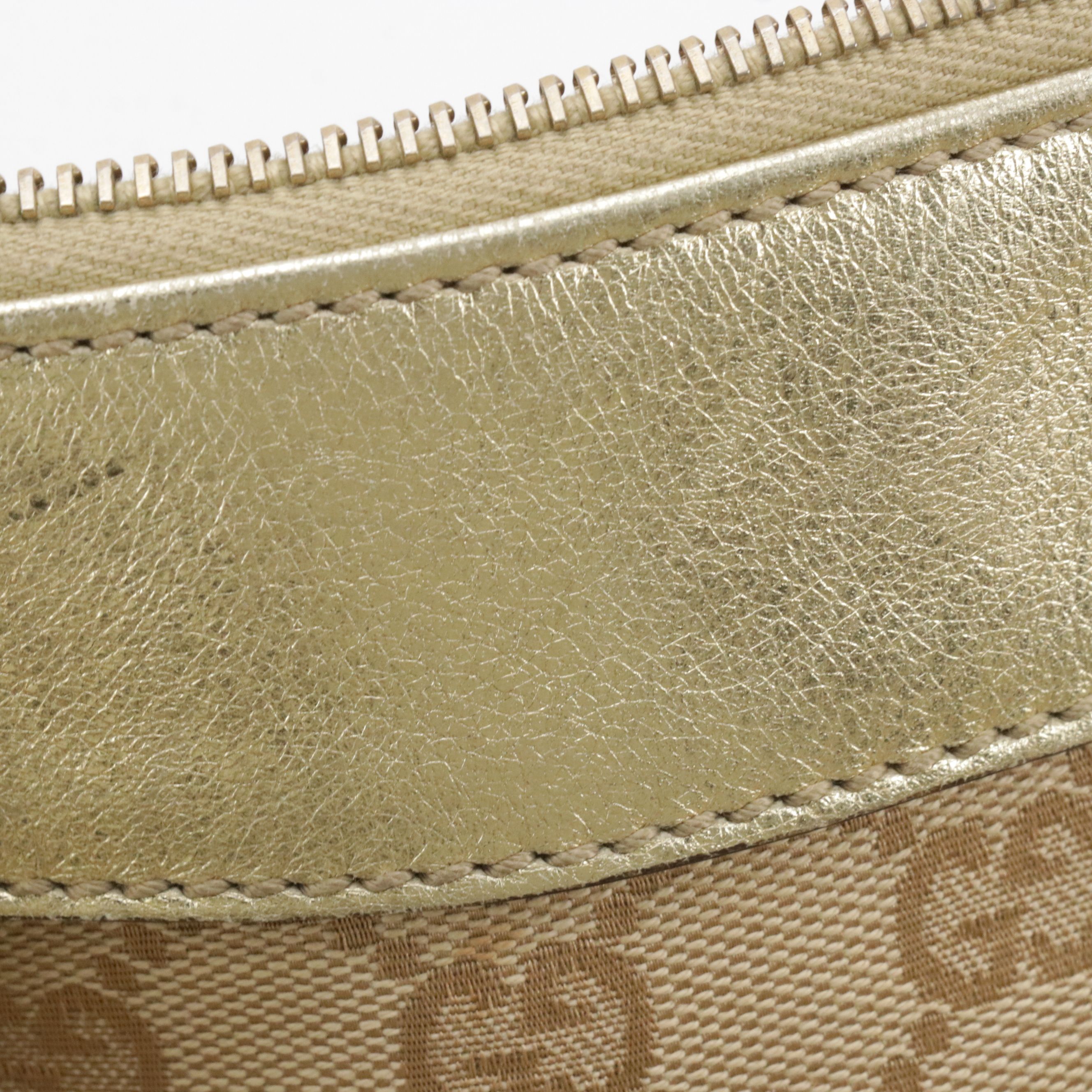 Gucci Abbey D-Ring Zip Tote in GG Canvas and Metallic Gold Calfskin Leather