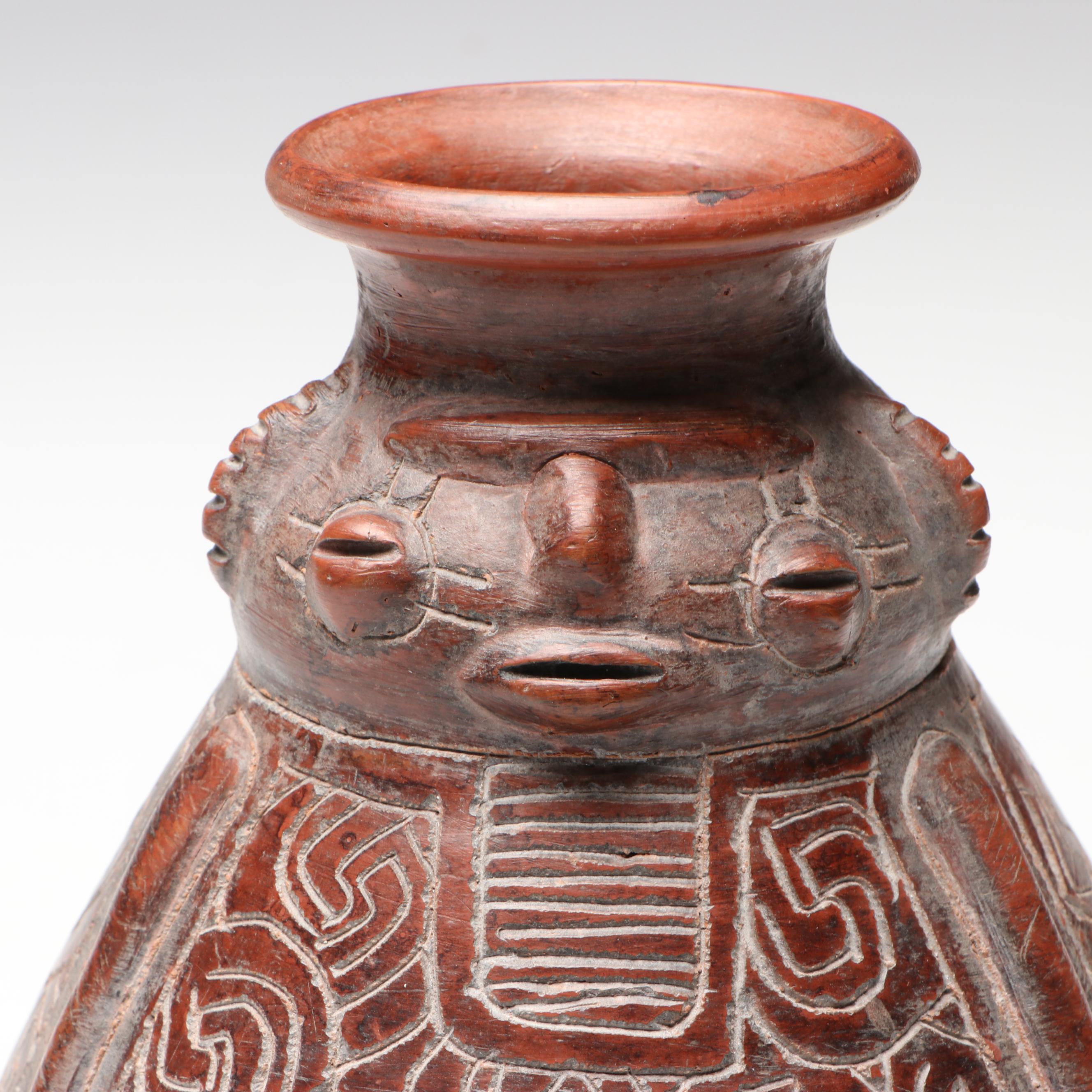 Brazilian Marajoara Style Sgraffito Red Ware Vase