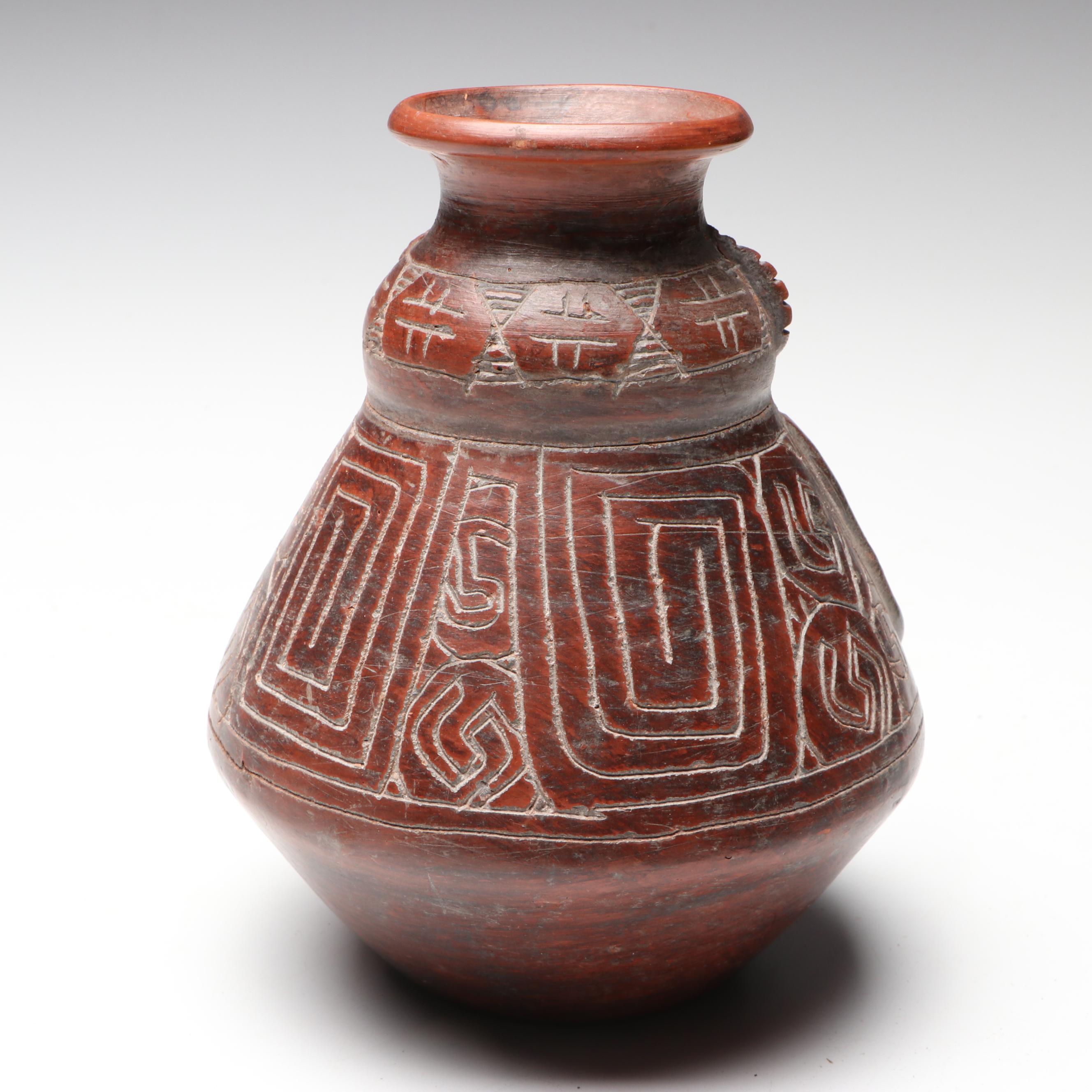 Brazilian Marajoara Style Sgraffito Red Ware Vase