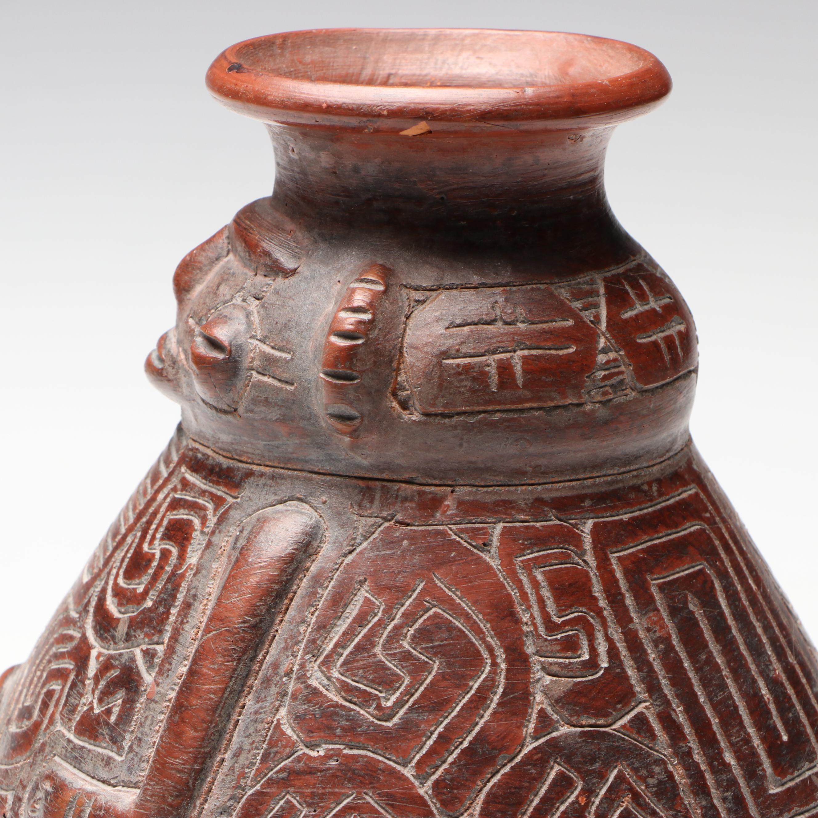 Brazilian Marajoara Style Sgraffito Red Ware Vase