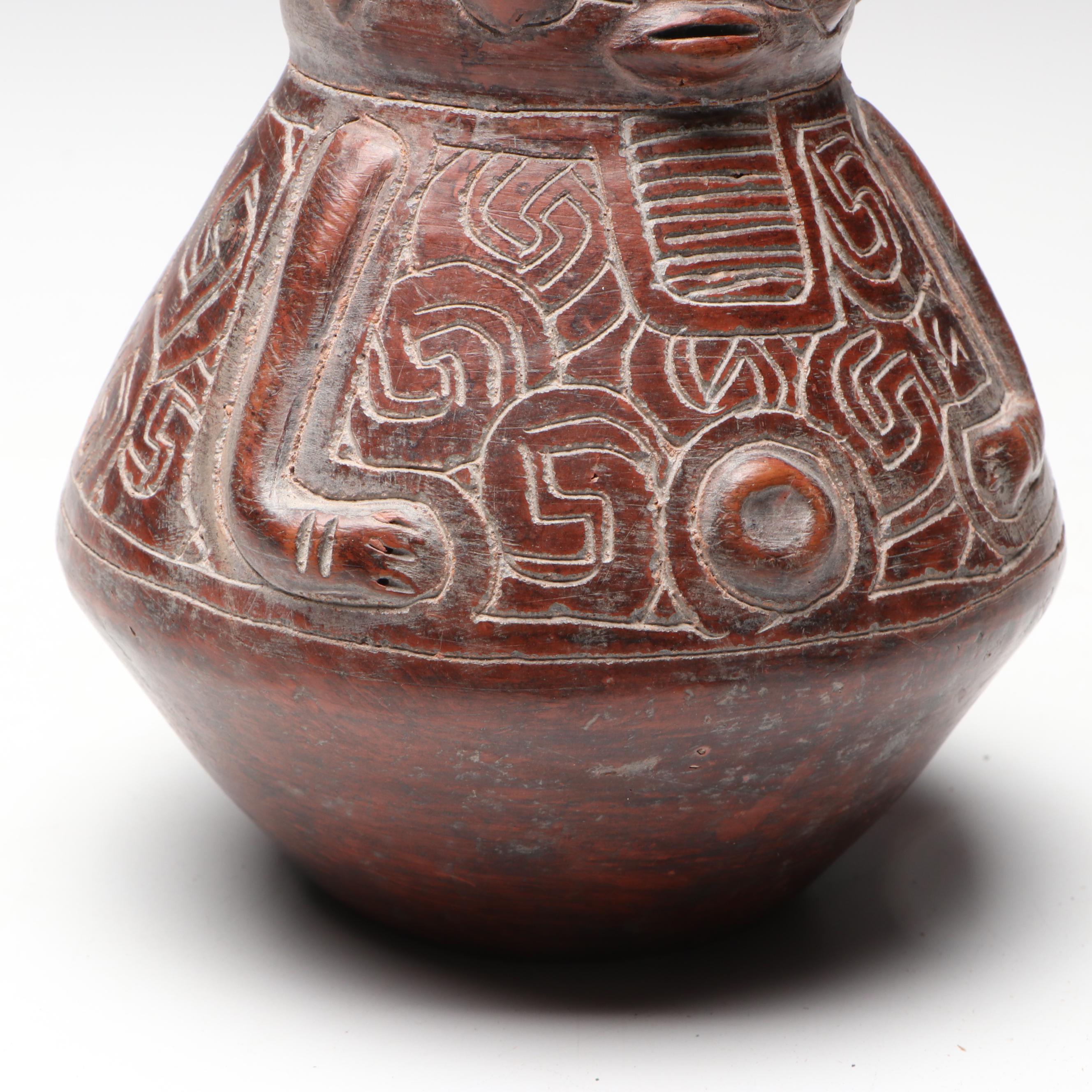 Brazilian Marajoara Style Sgraffito Red Ware Vase