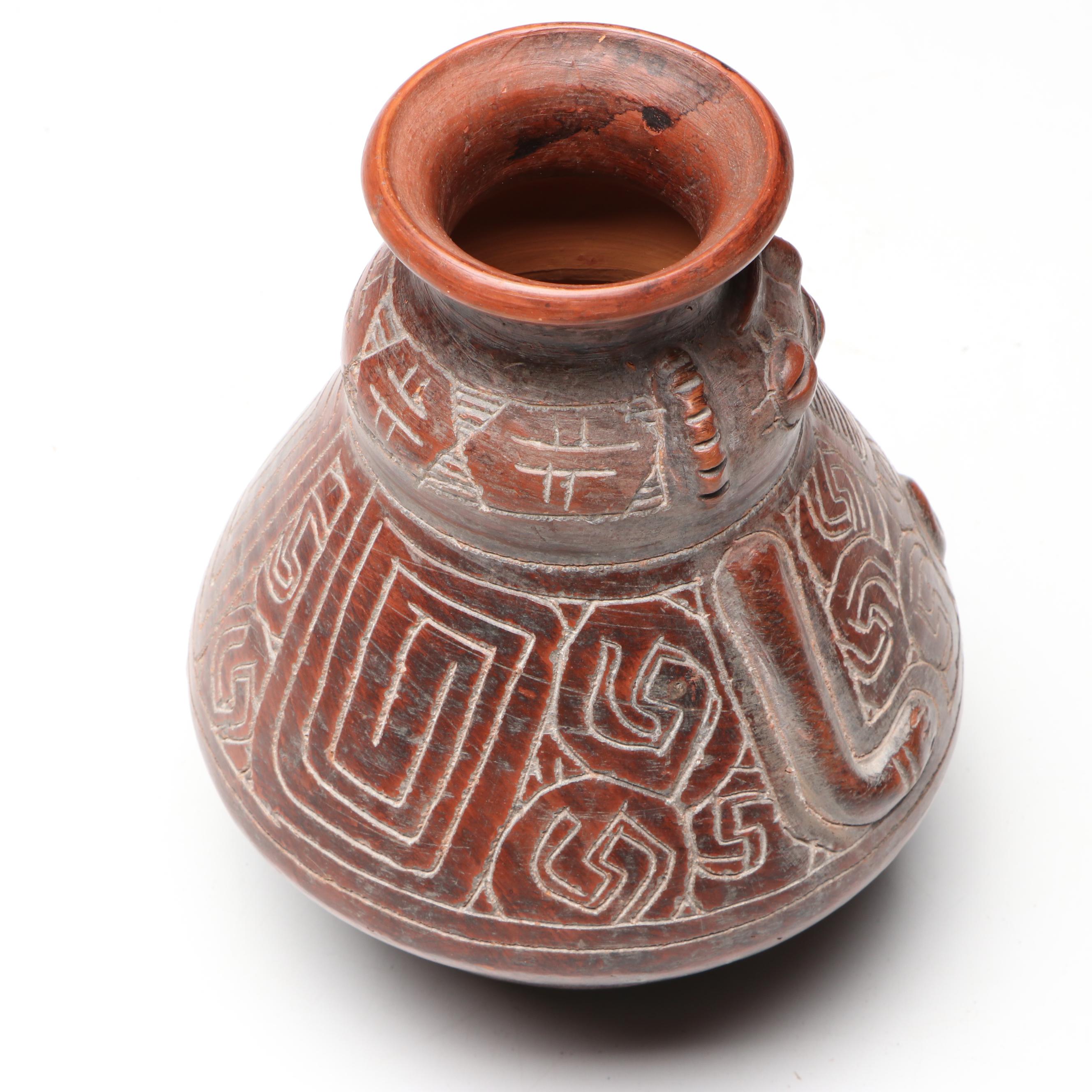 Brazilian Marajoara Style Sgraffito Red Ware Vase