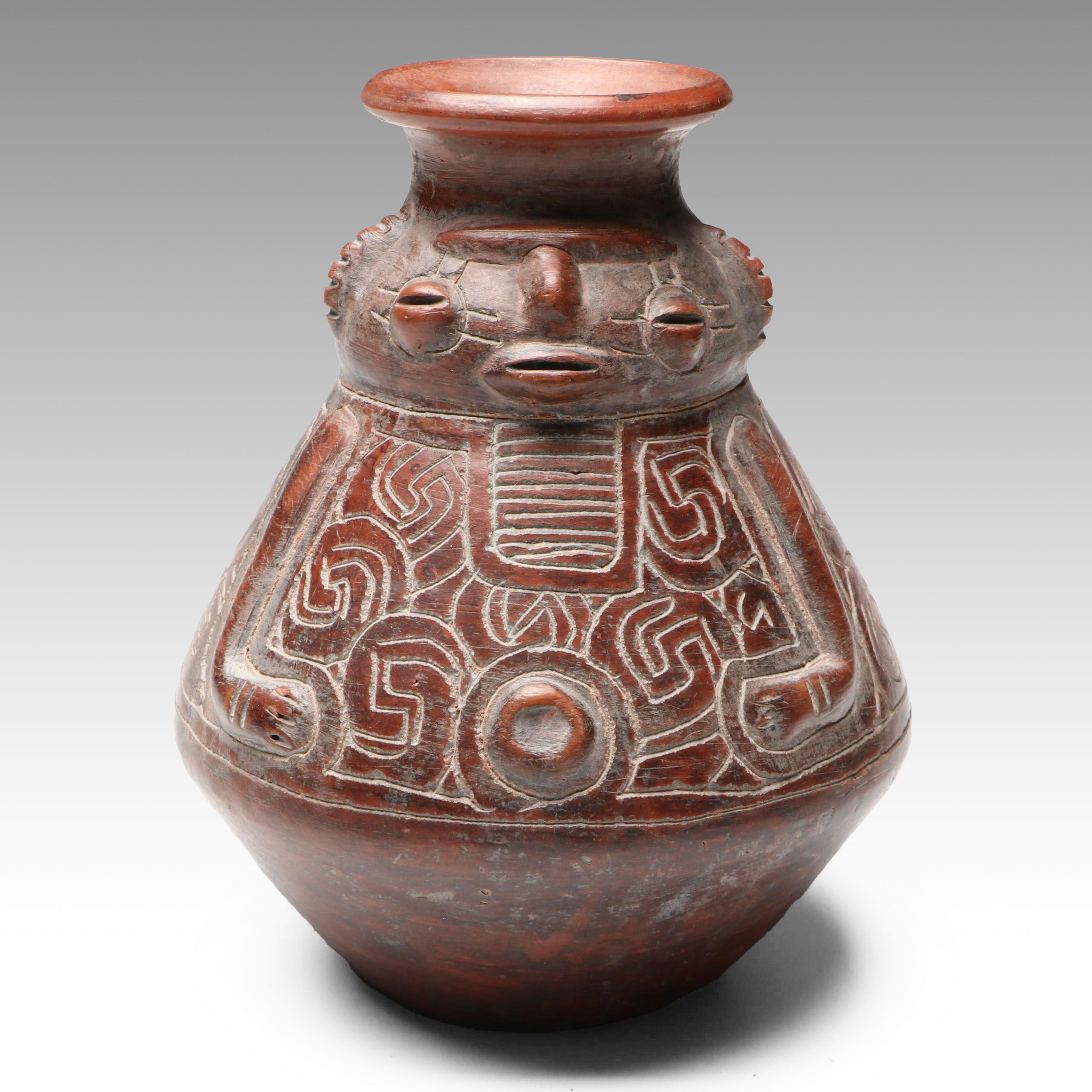 Brazilian Marajoara Style Sgraffito Red Ware Vase