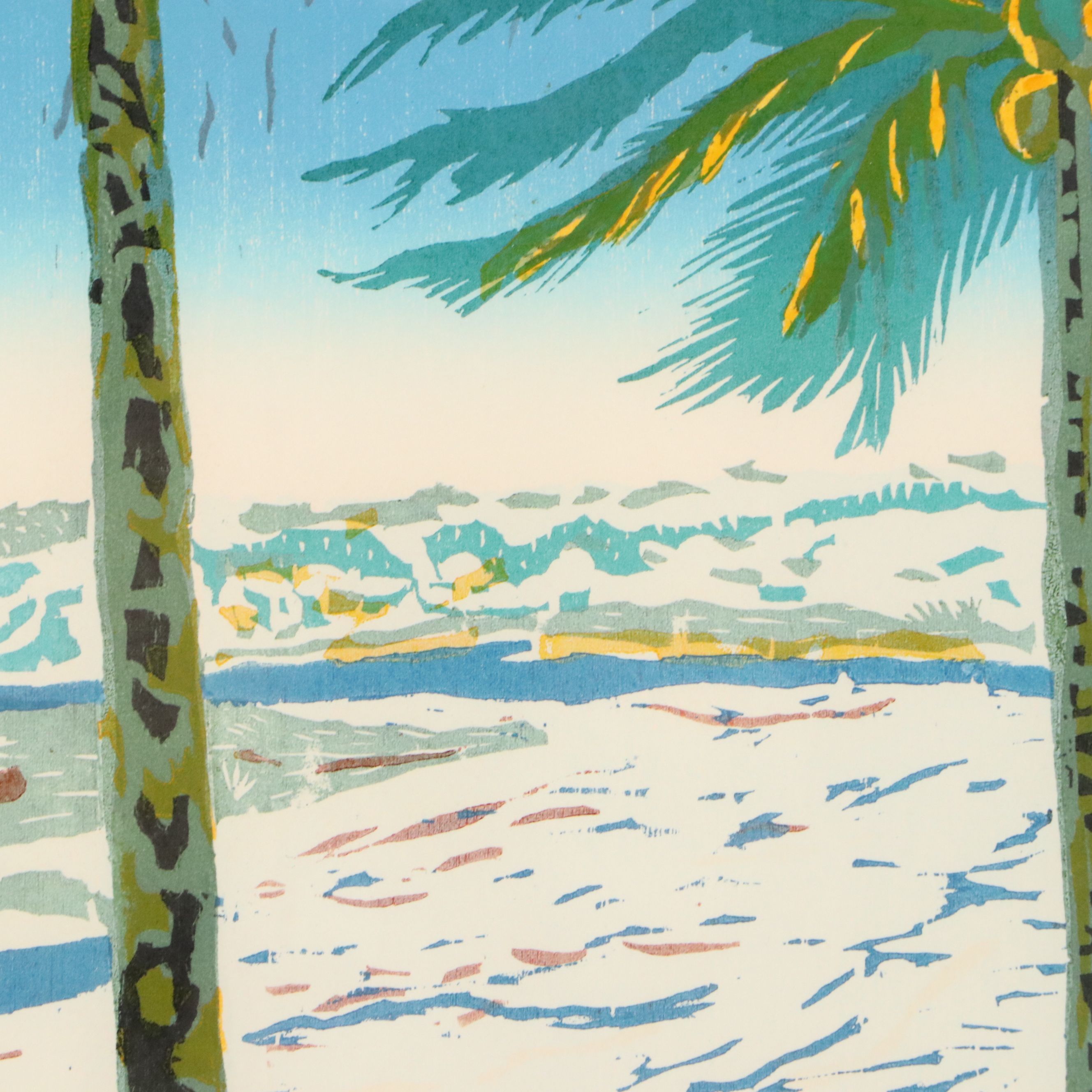 Rafael Ferrer Coastal Landscape Woodcut "Oriente Tropical"