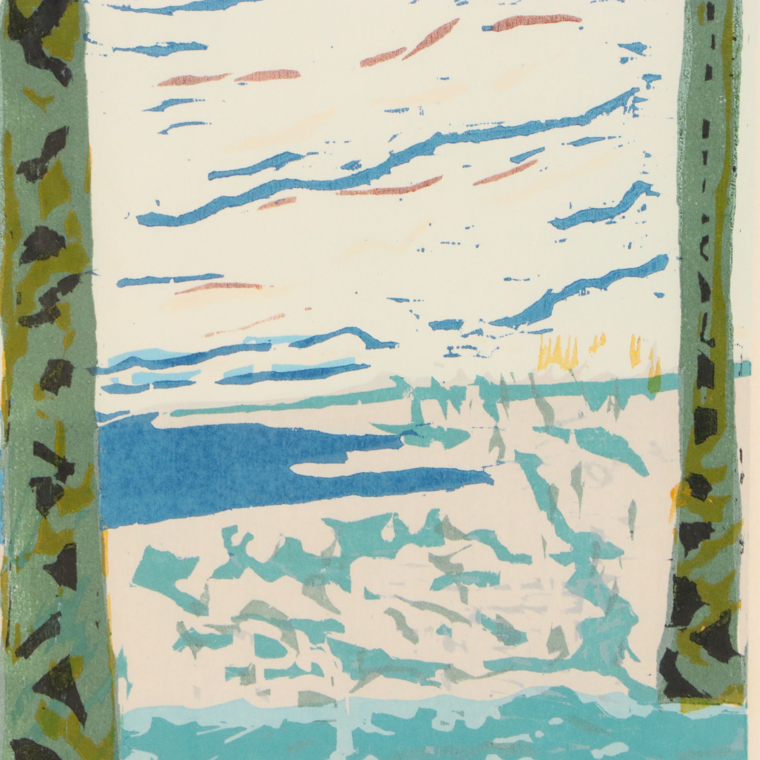 Rafael Ferrer Coastal Landscape Woodcut "Oriente Tropical"