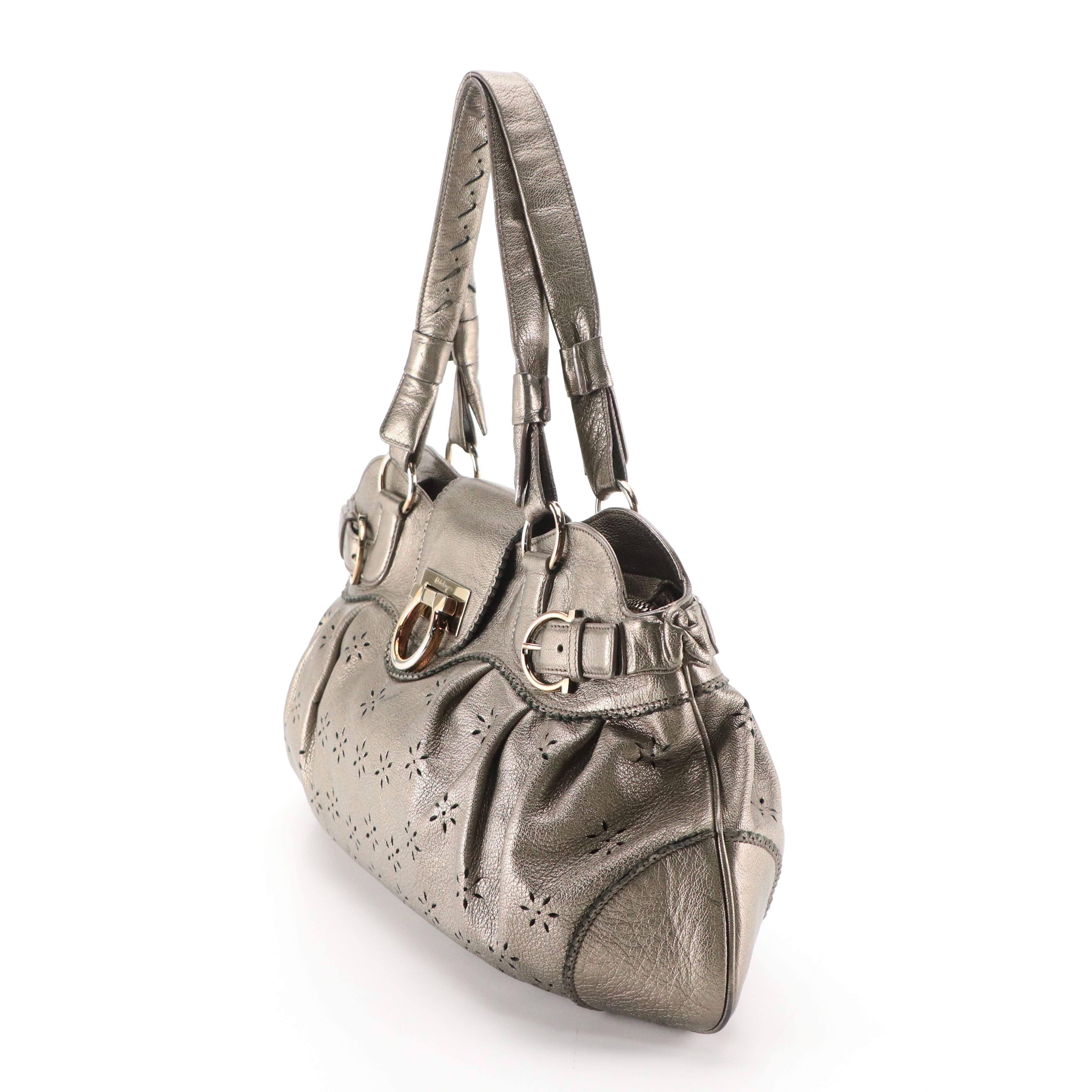 Salvatore Ferragamo Marisa Satchel in Flower Perforated Metallic Leather