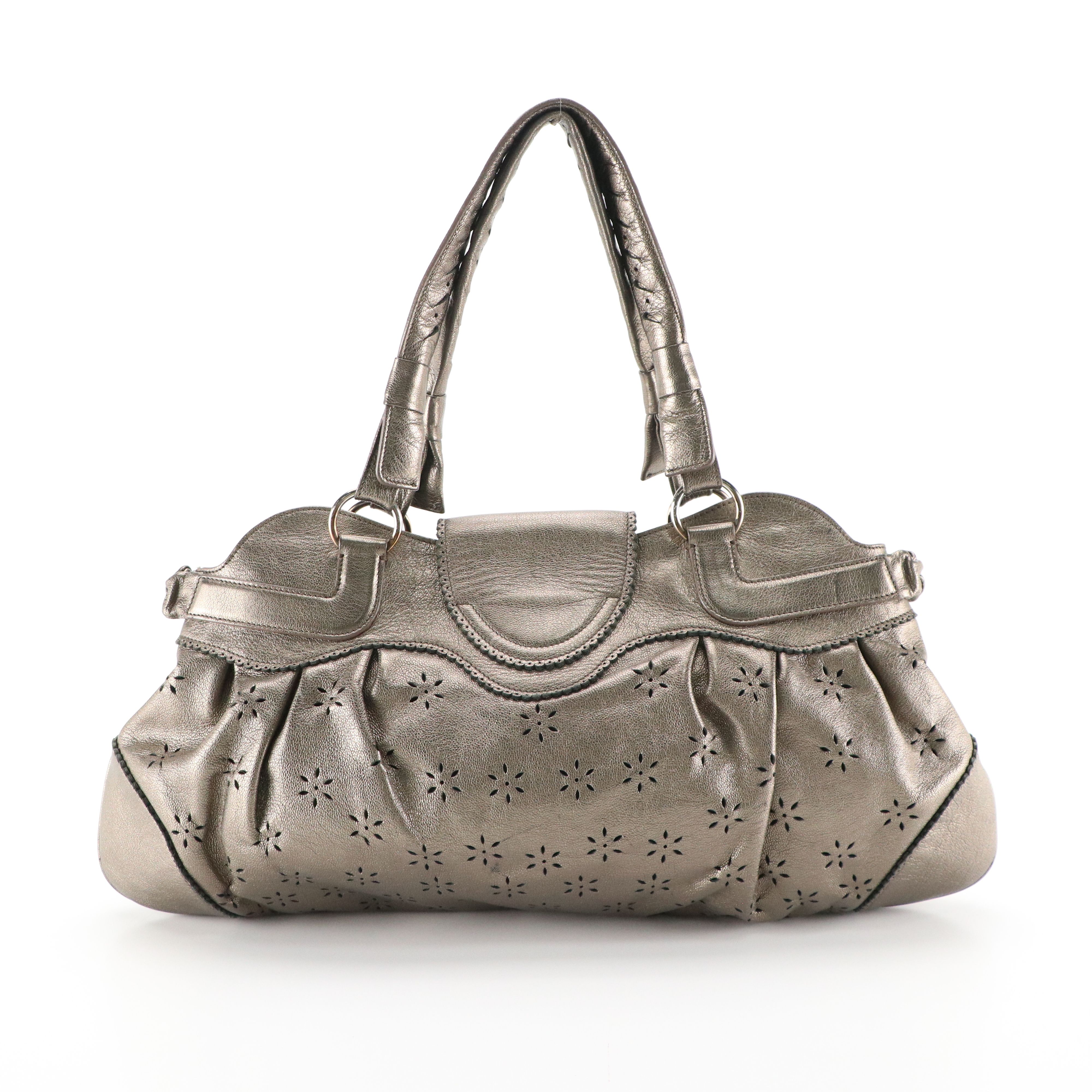 Salvatore Ferragamo Marisa Satchel in Flower Perforated Metallic Leather