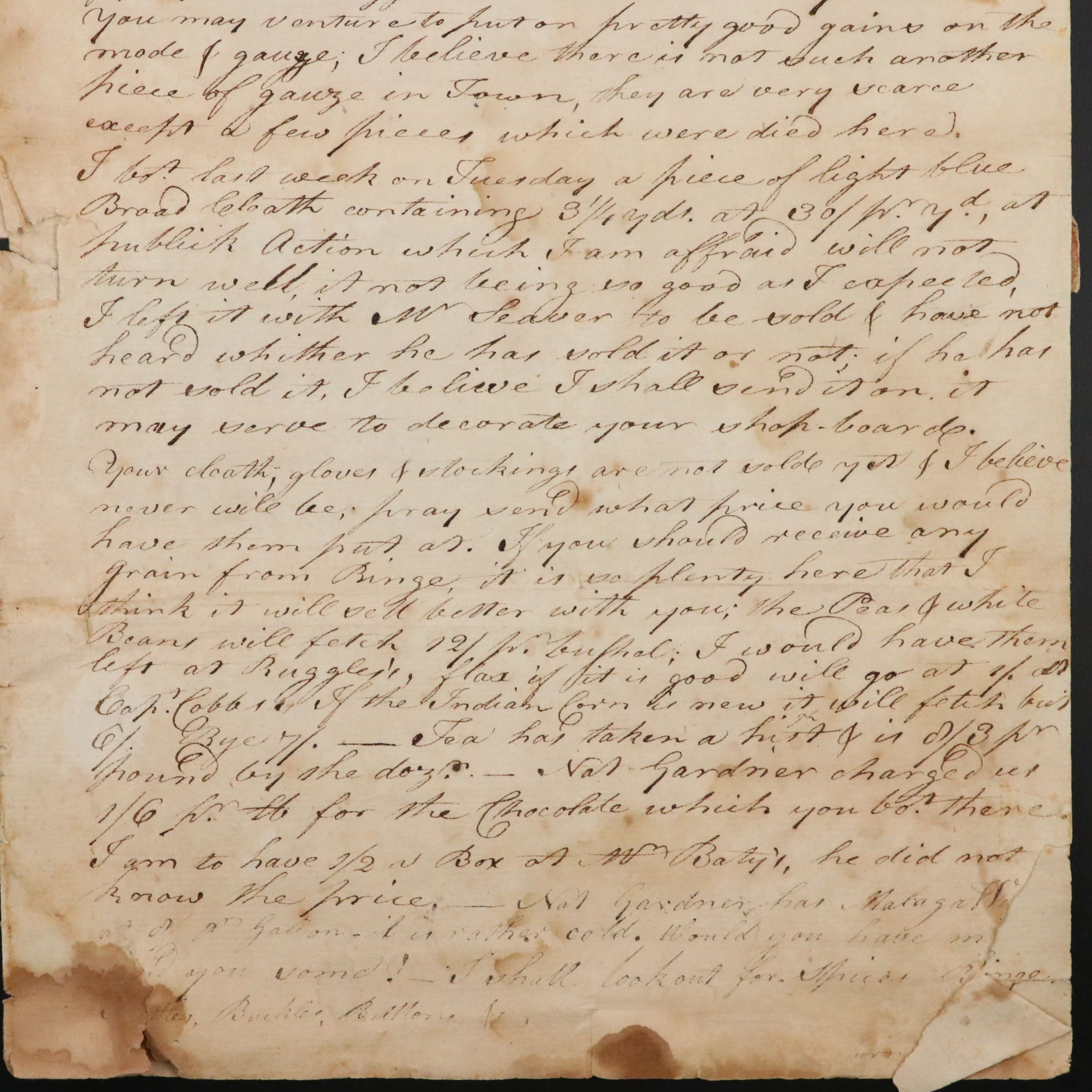 1782 Post–American Revolutionary War Commerce Letter