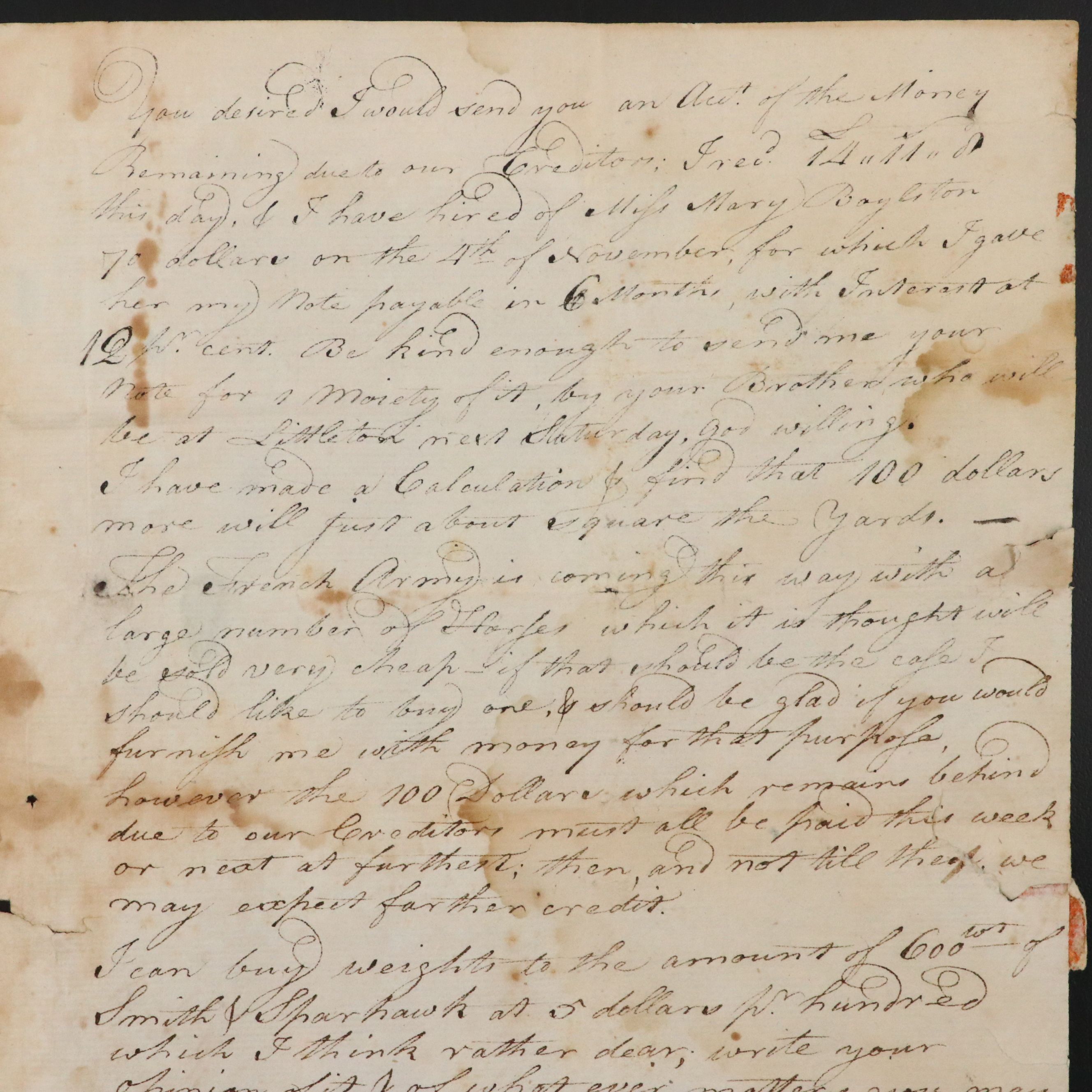1782 Post–American Revolutionary War Commerce Letter