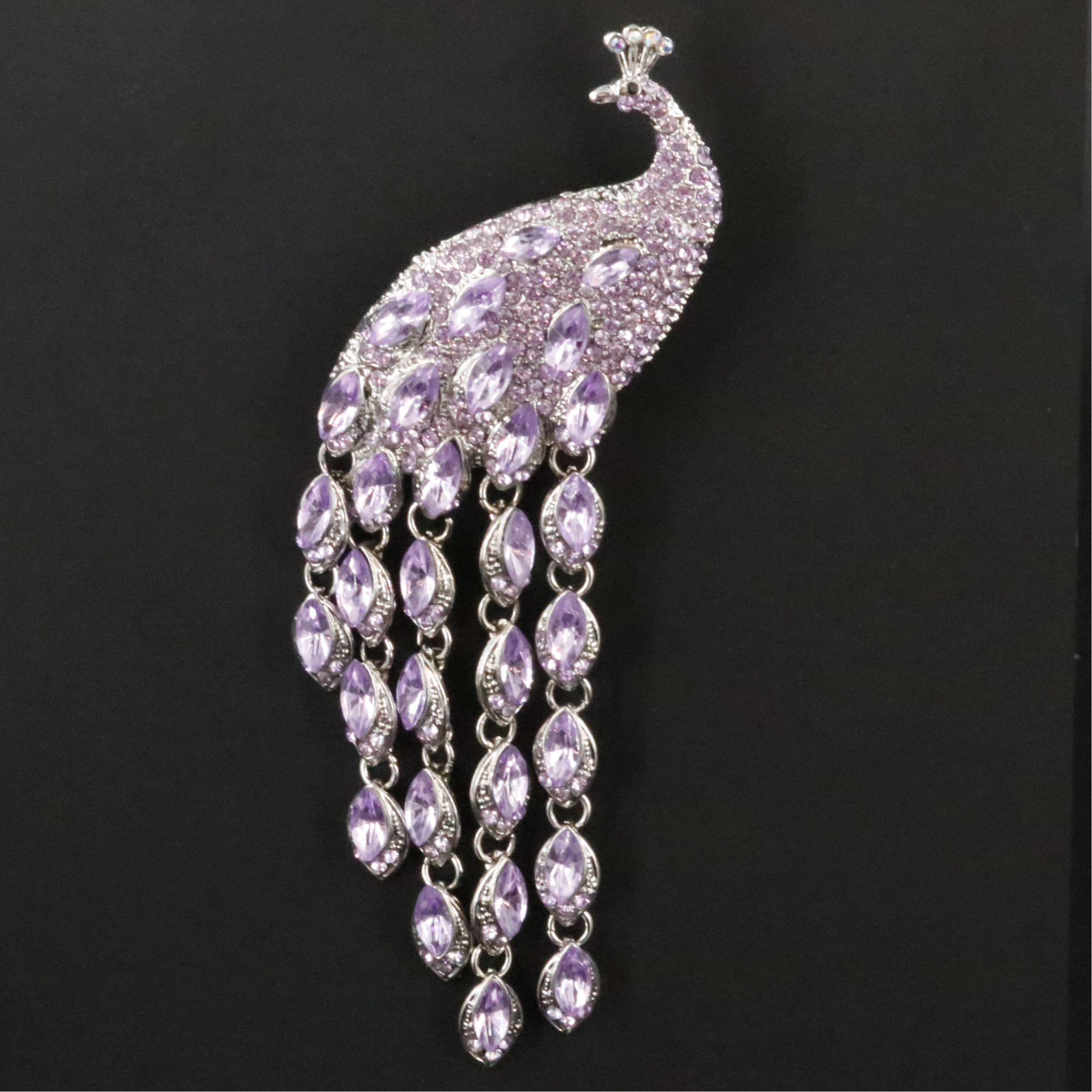 Rhinestone Peacock Fringe Converter Brooch