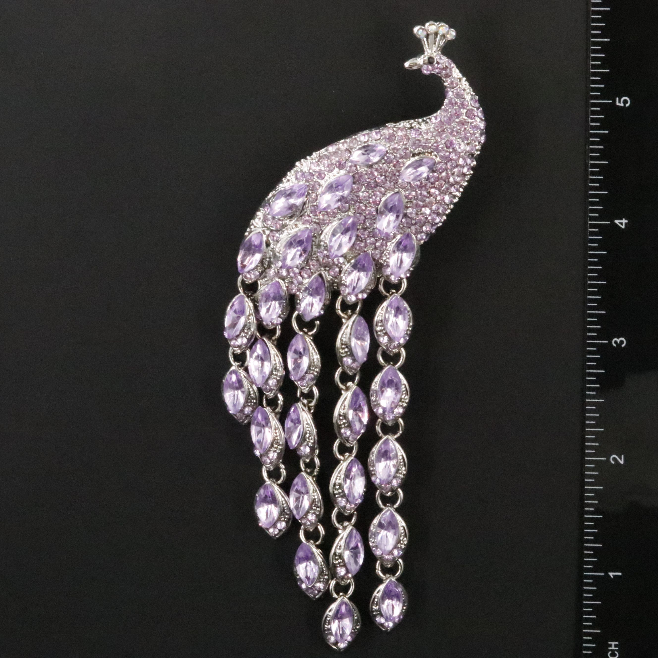 Rhinestone Peacock Fringe Converter Brooch