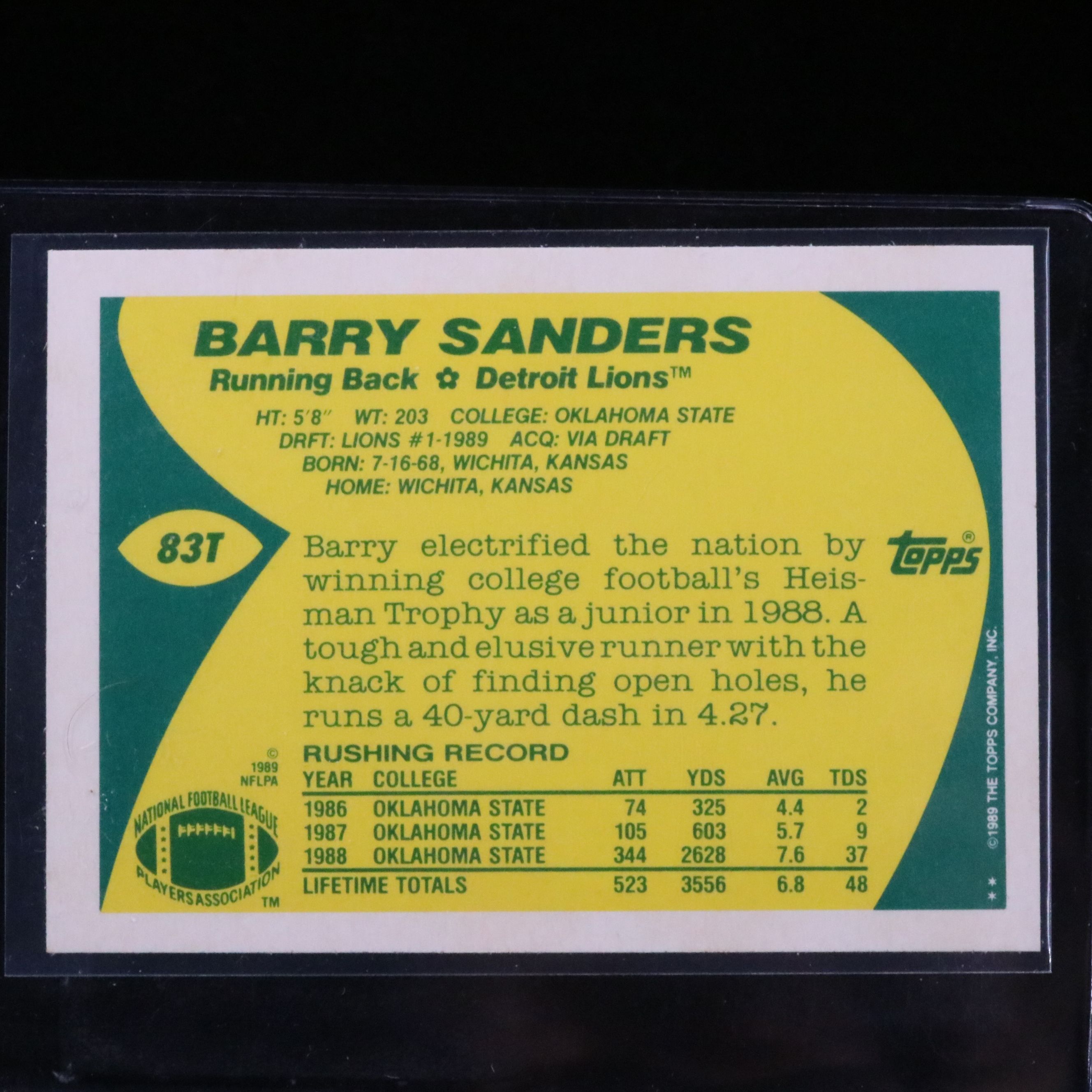 1989 Topps Traded Barry Sanders Detroit Lions Rookie Football Card