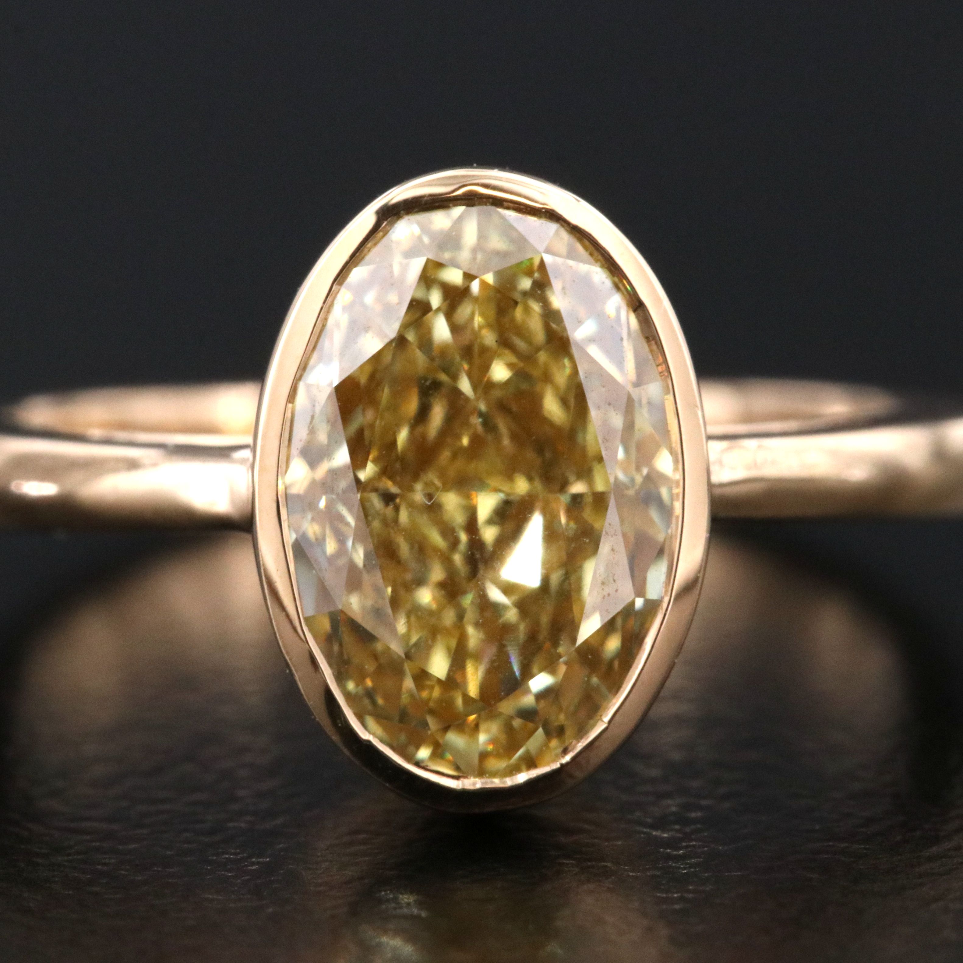 18K 3.01 CT Lab Grown Fancy Intense Yellow Diamond Solitaire Ring w/ IGI Report