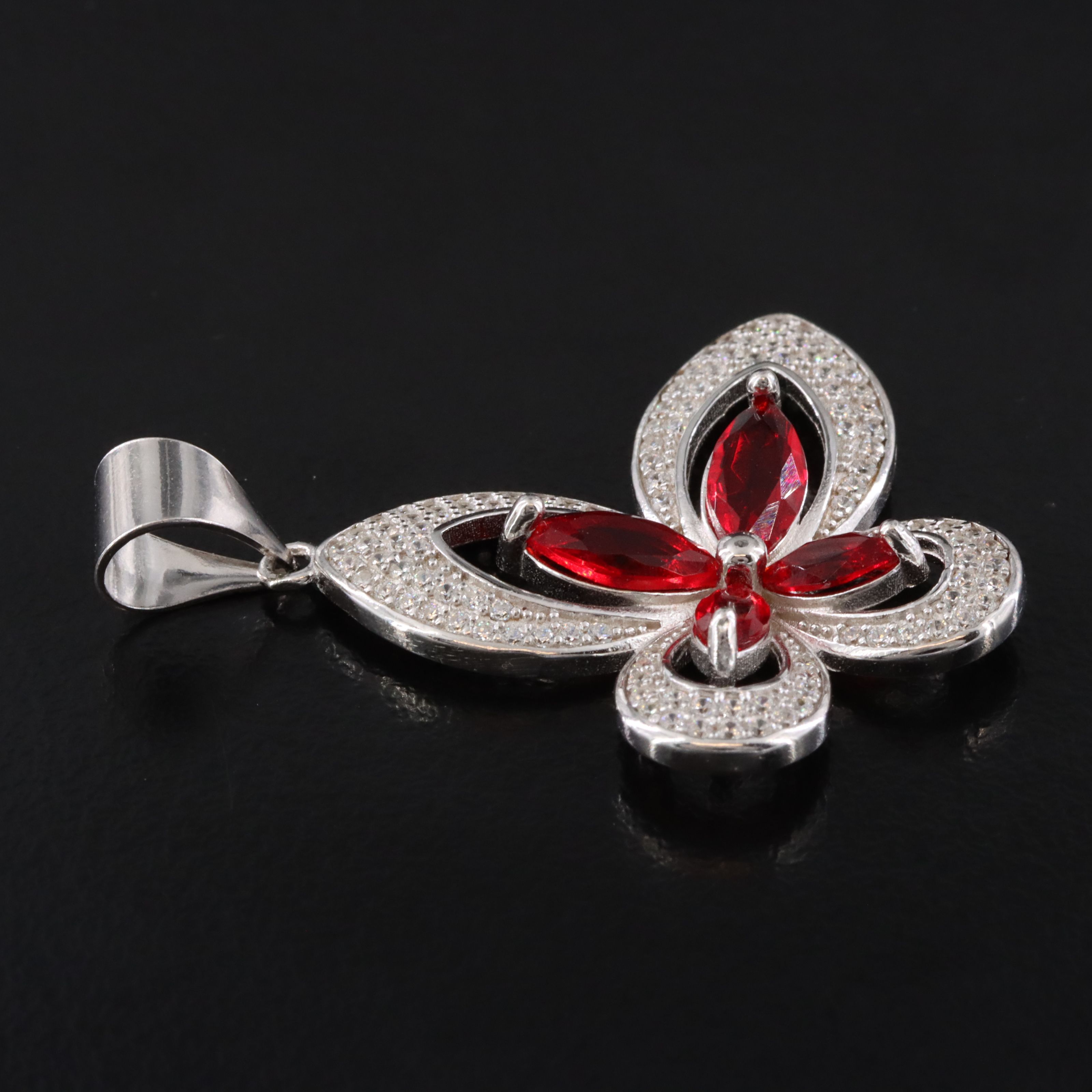 Sterling Glass and CZ Butterfly Pendant and Earrings