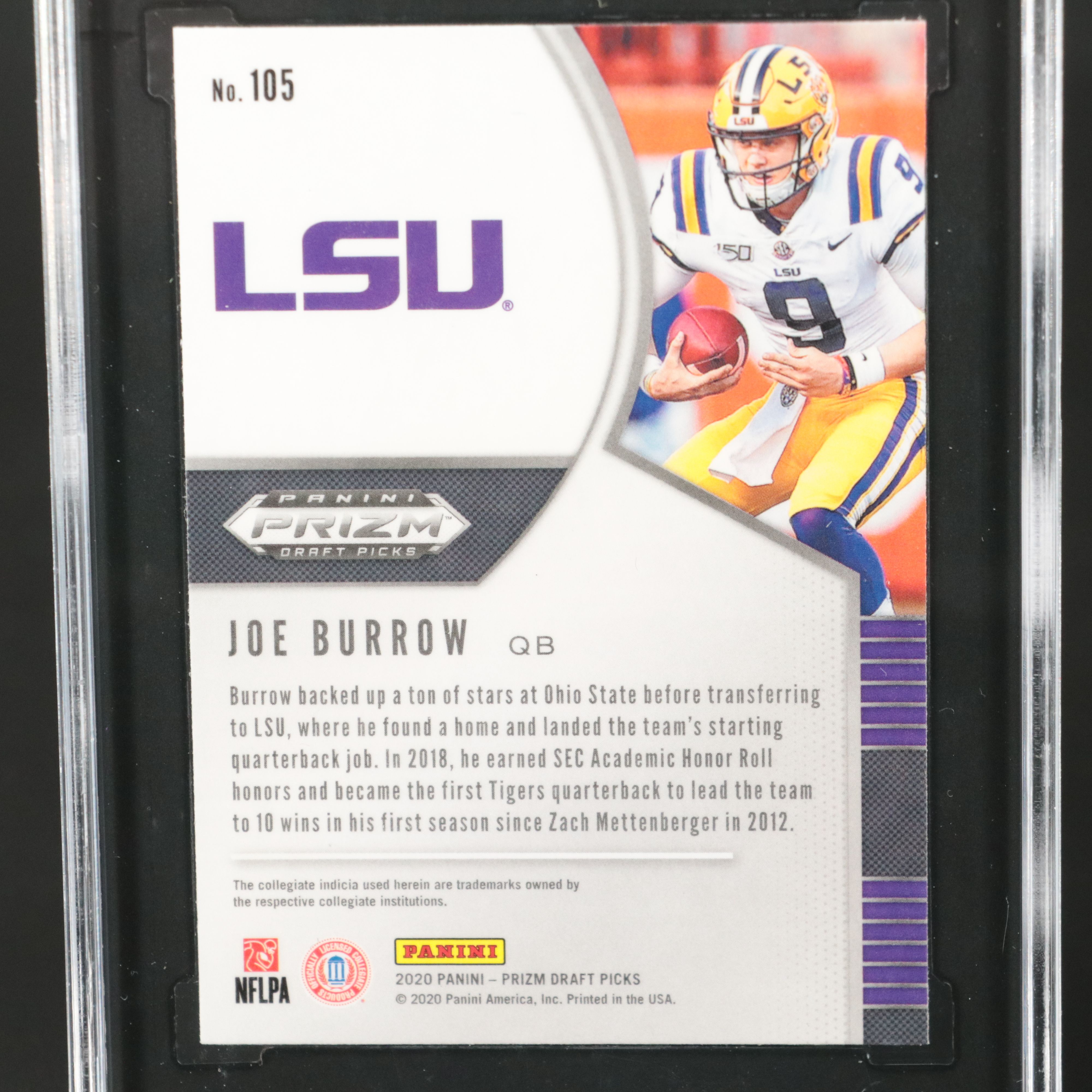 2020 Prizm Draft Picks Joe Burrow Rookie Football Card Graded SGC 10