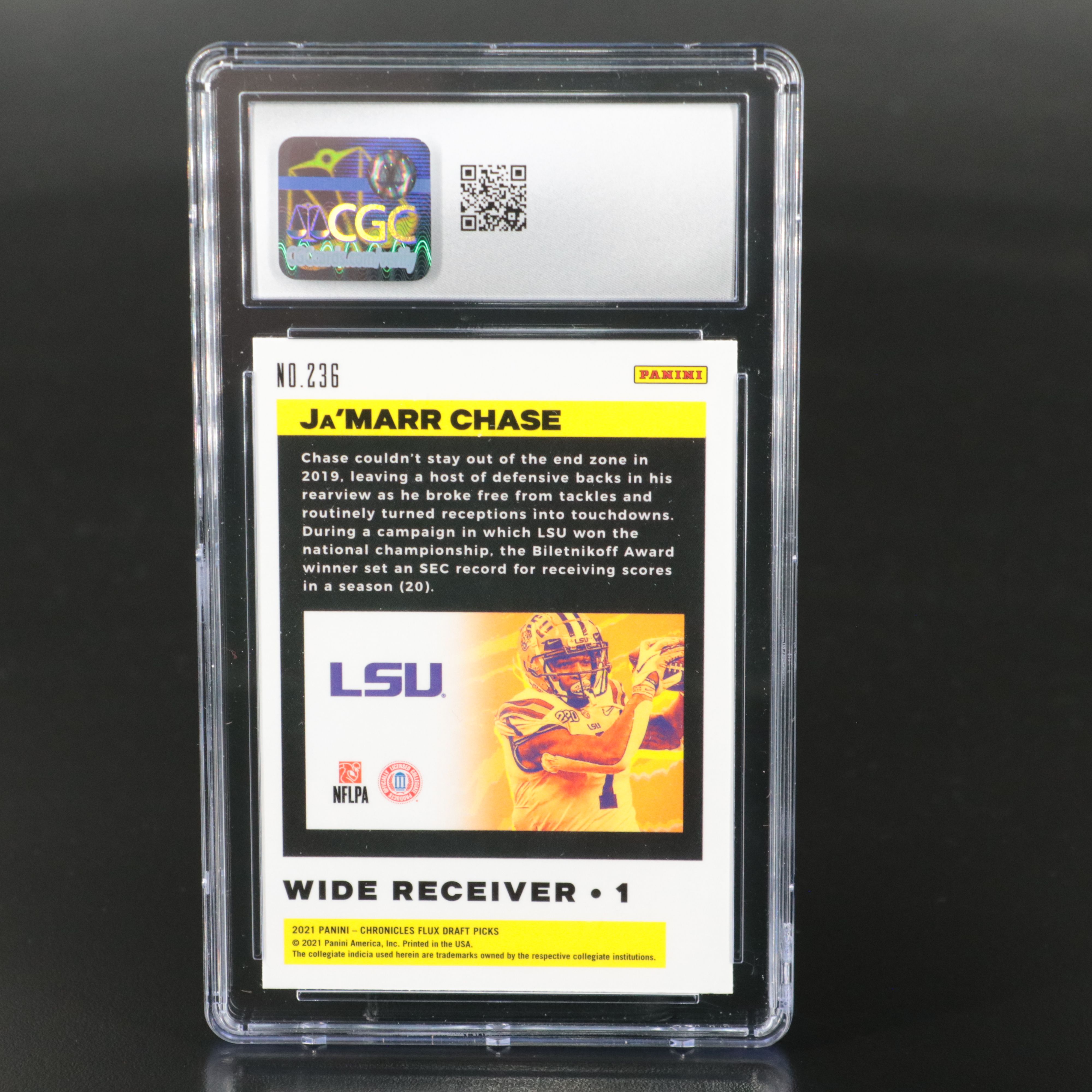 2021 Chronicles Draft Picks Ja’Marr Chase Flux Rookie Card Graded CGC 10