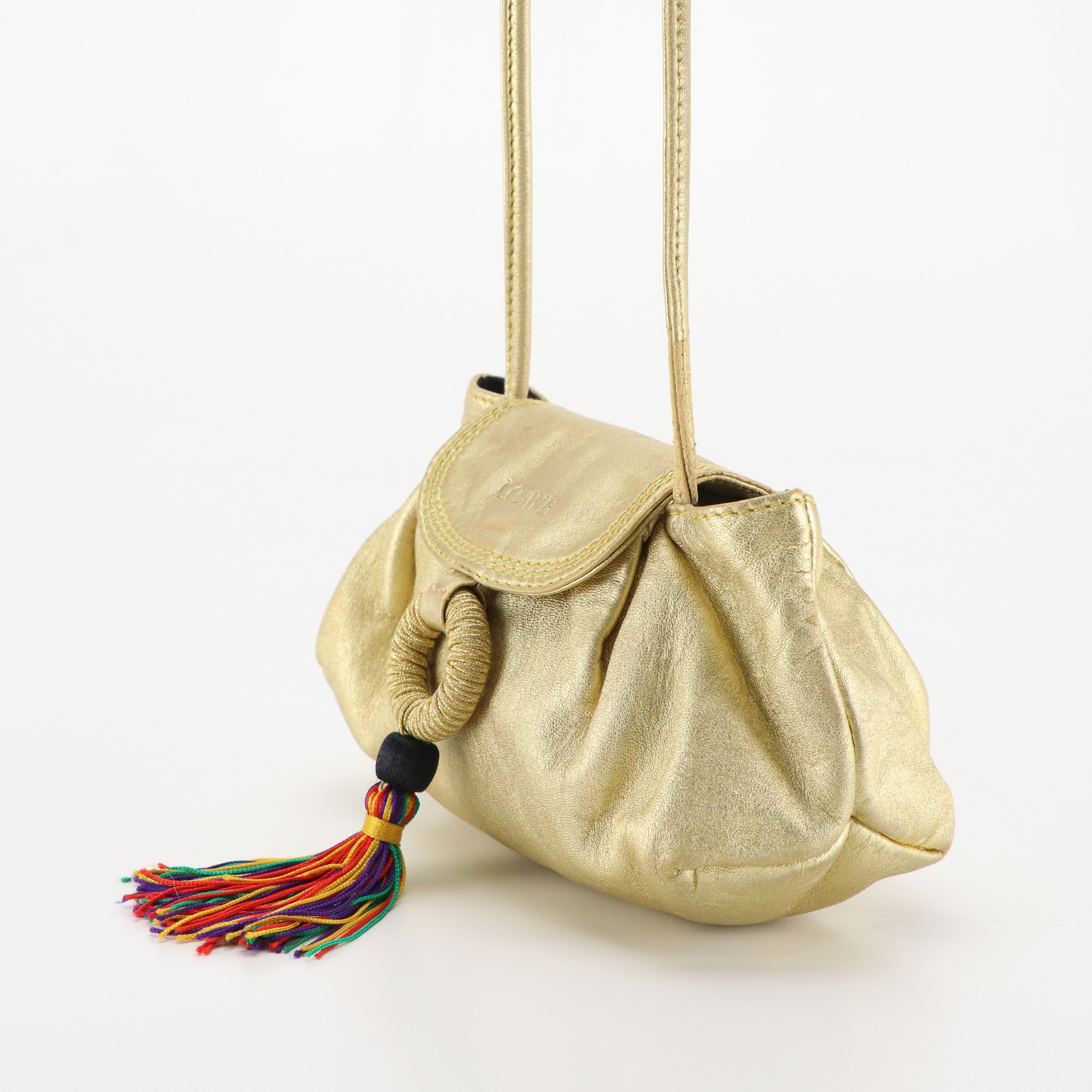 Loewe Mini Tassel Crossbody in Metallic Gold Calfskin Leather