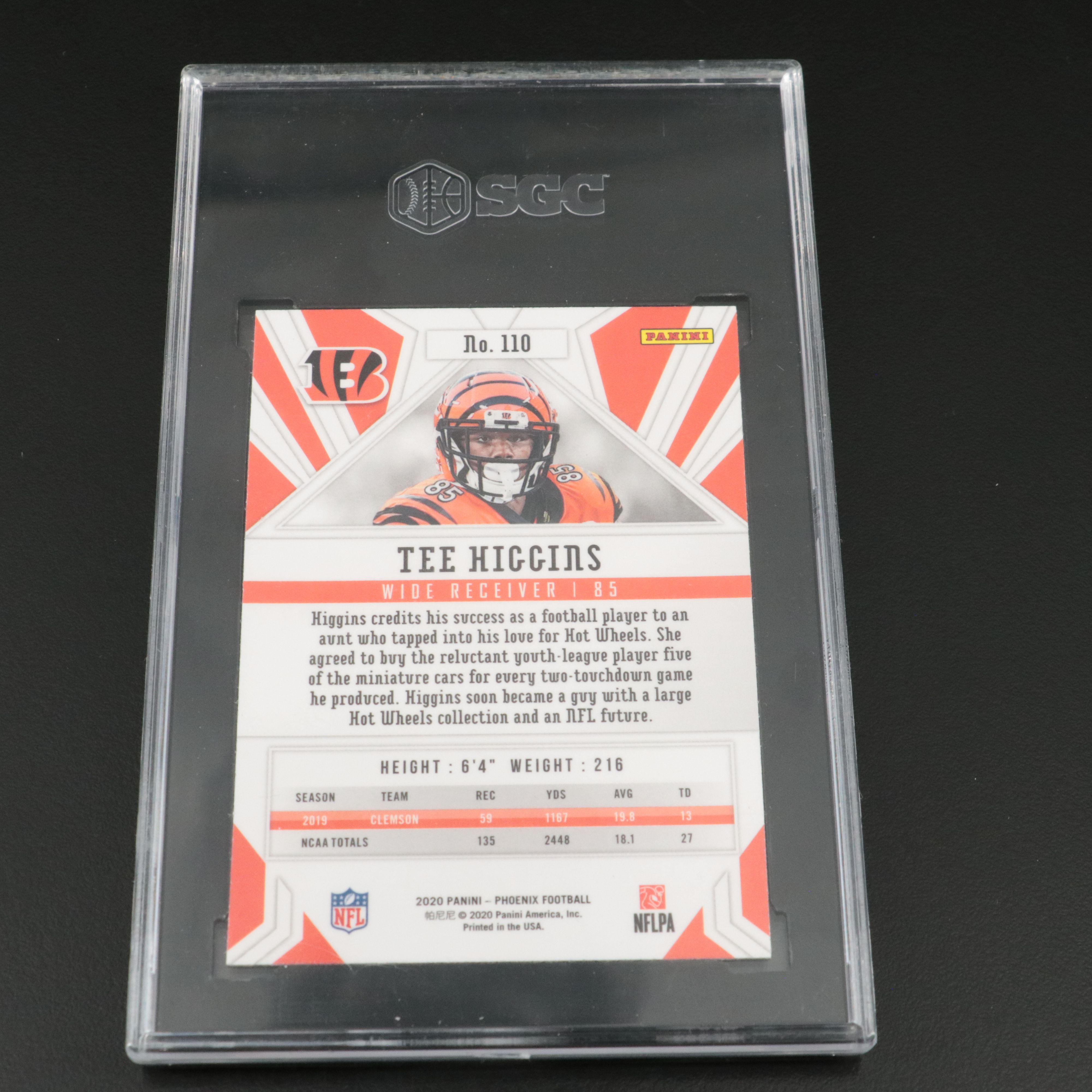 2020 Phoenix Tee Higgins Cincinnati Bengals Fire Burst Rookie Card Graded SGC 10