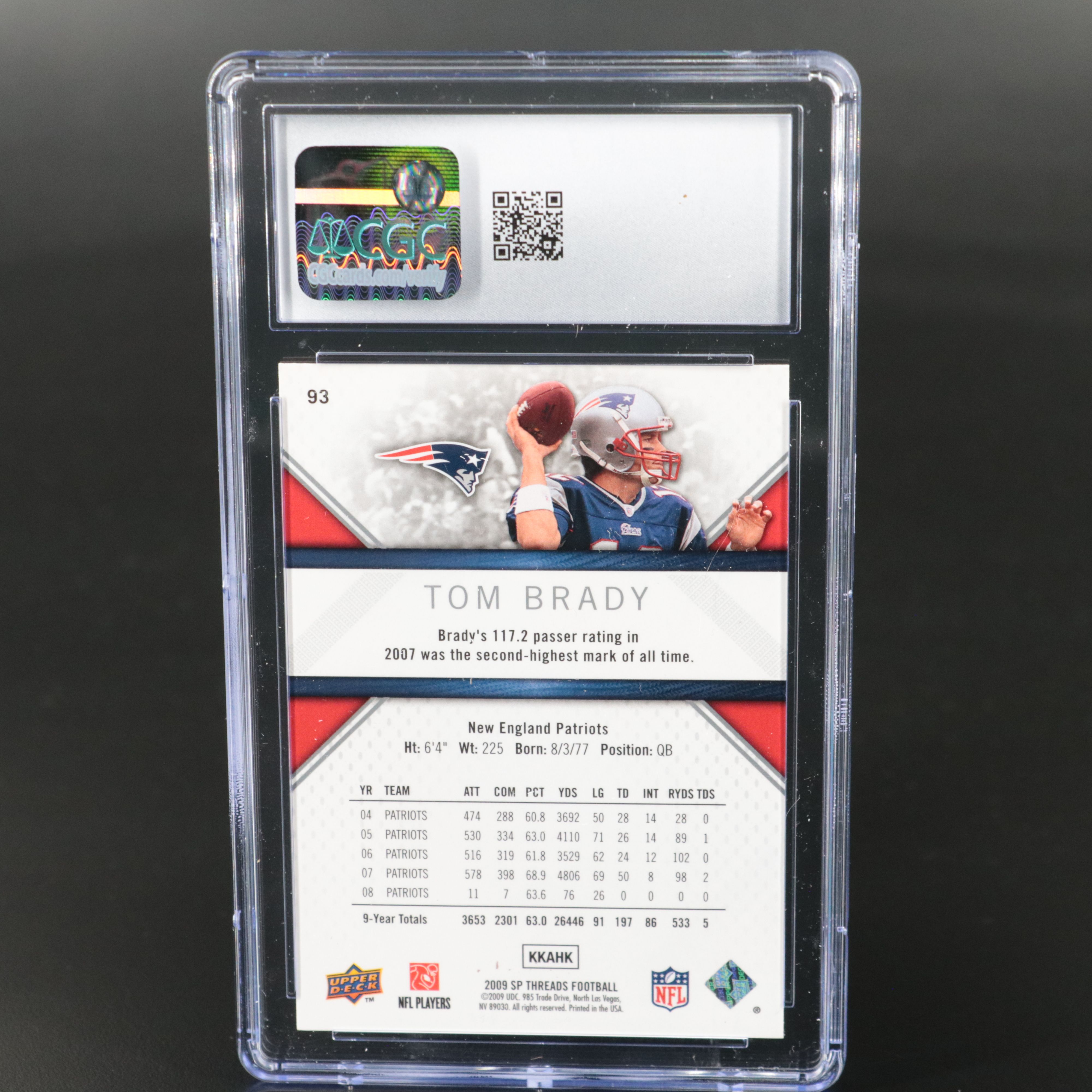 2009 SP Threads Tom Brady New England Patriots Football Card Graded CGC 10
