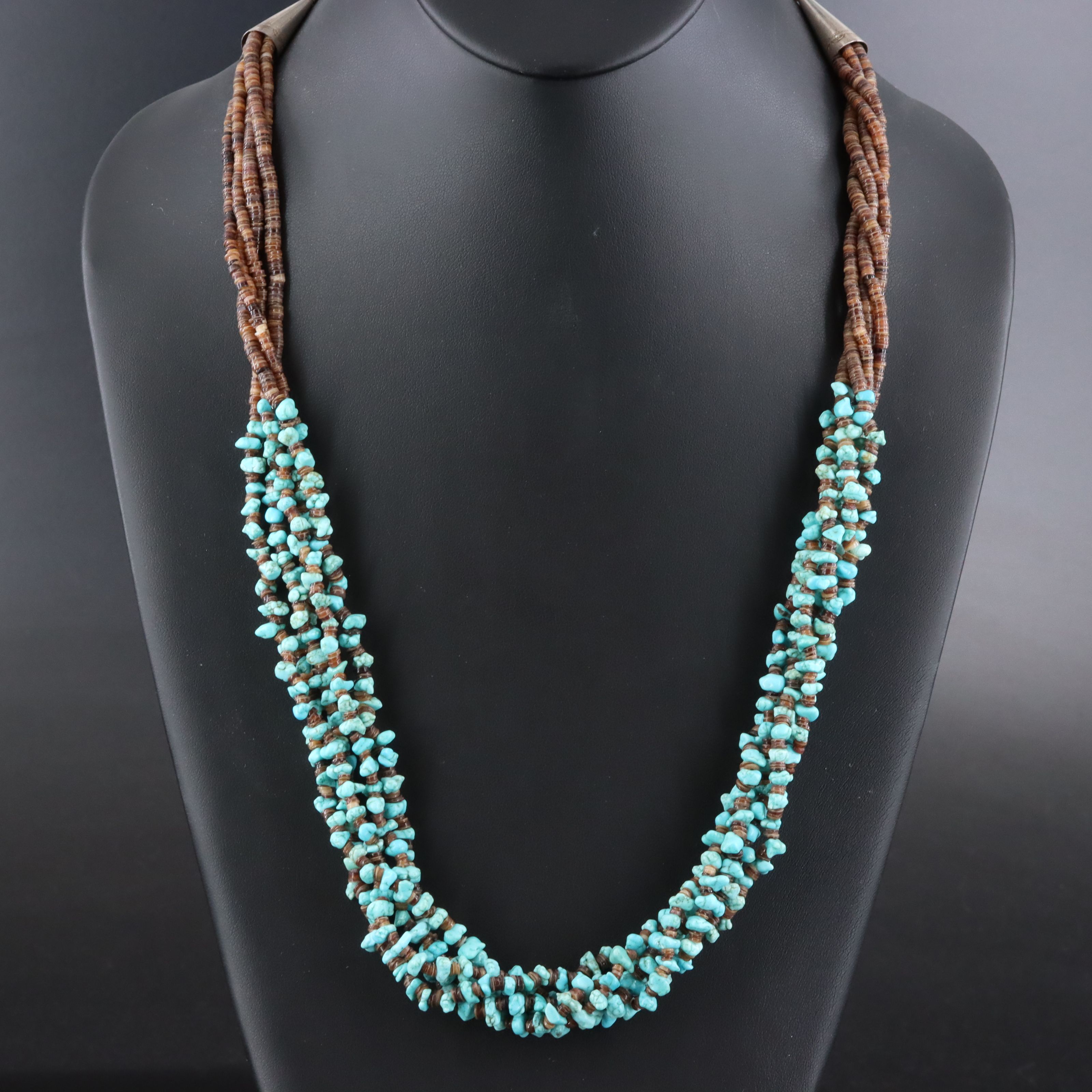 Southwestern Sterling Magnesite and Shell Torsade Necklace