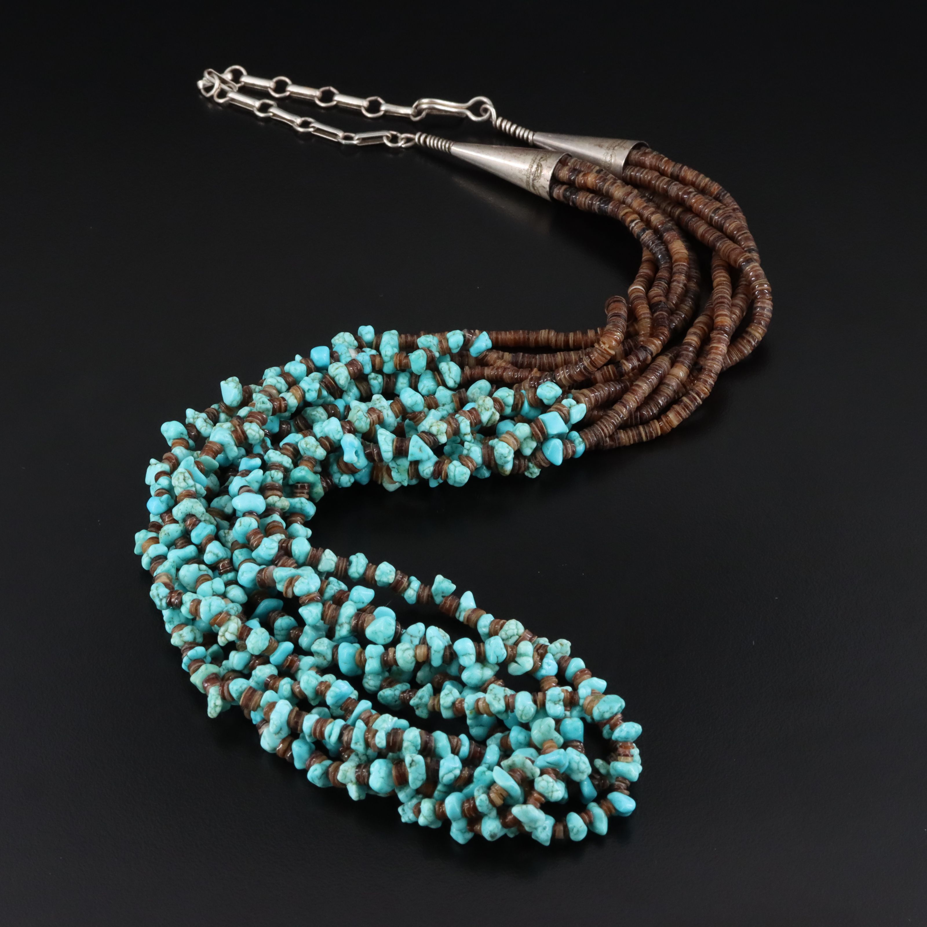 Southwestern Sterling Magnesite and Shell Torsade Necklace